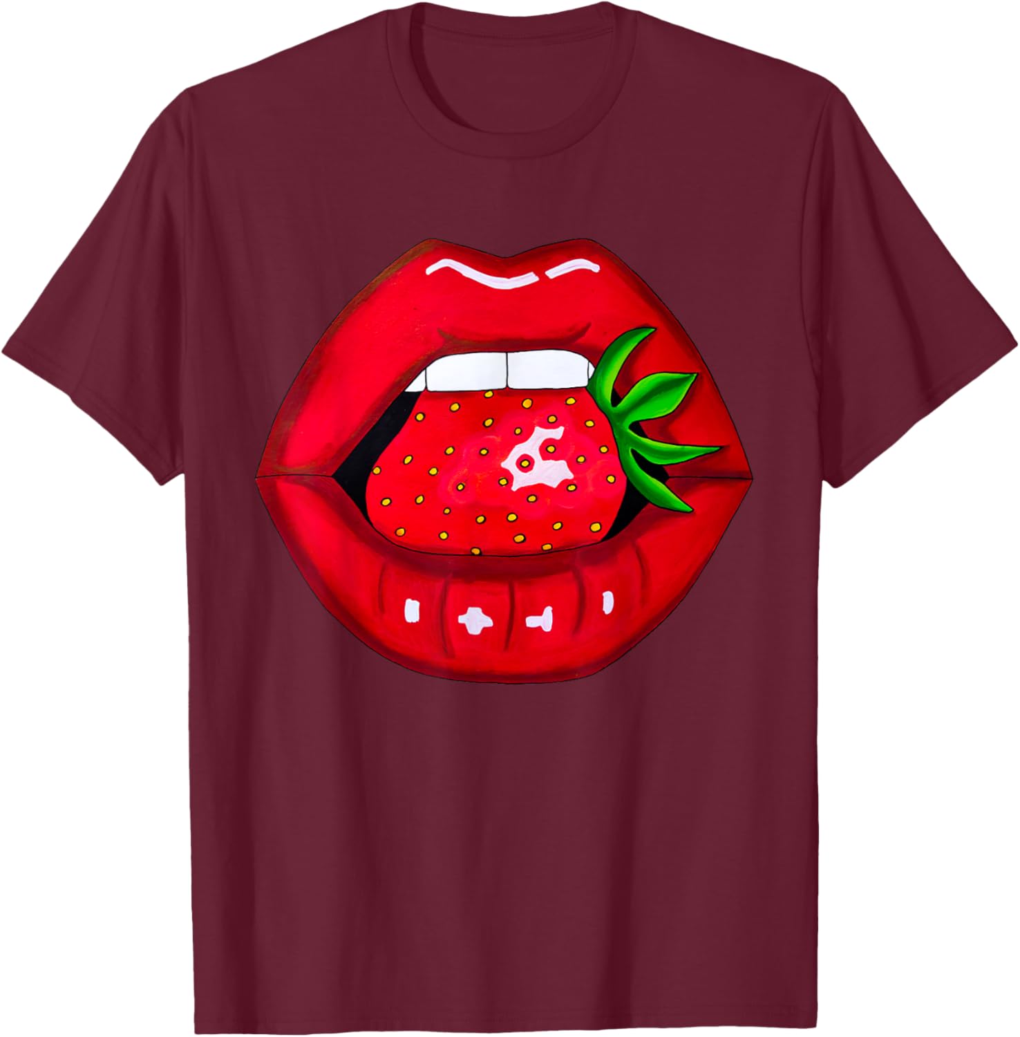Sexy Strawberry Lips Red Lipstick Women's T-Shirt for Fun Fashion - 6