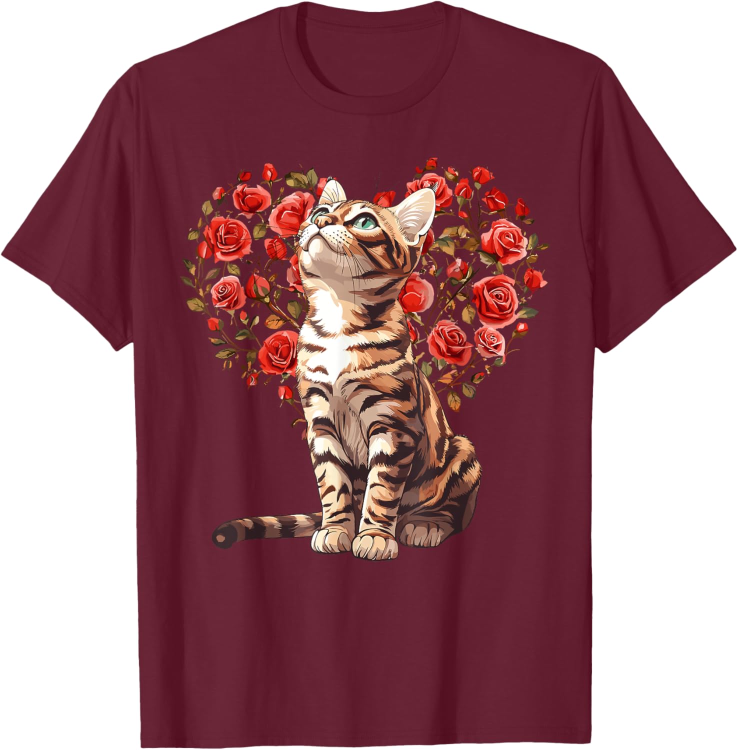 Bengal Cat Valentine's Day Heart Floral Design T-Shirt for Cat Lovers - 19