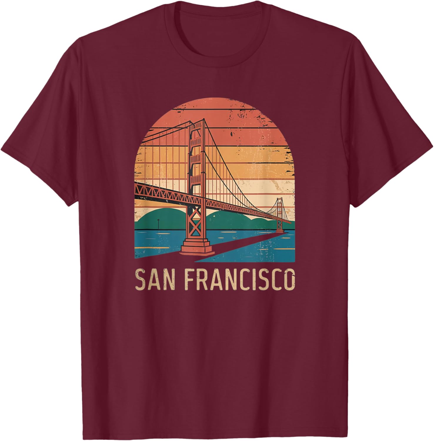 Retro San Francisco Bridge Sunset T-Shirt for Vintage Style Lovers - 9