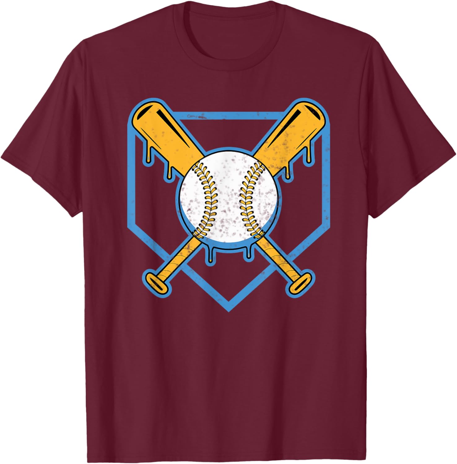 Yellow Baseball Home Plate Drip T-Shirt for Boys Sports Style - 8