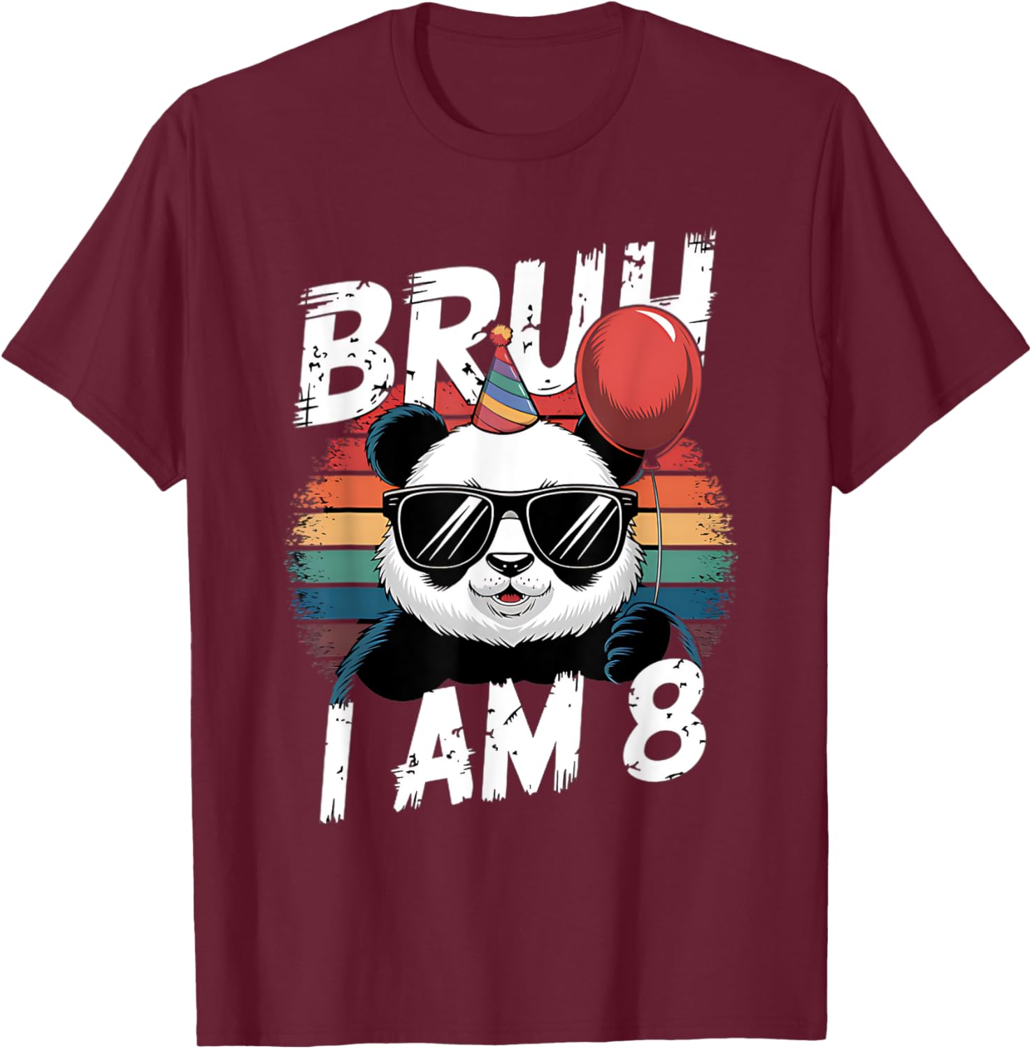 Bruh I Am 8 Panda Retro Sunset T-Shirt for Kids 8th Birthday Fun - 2