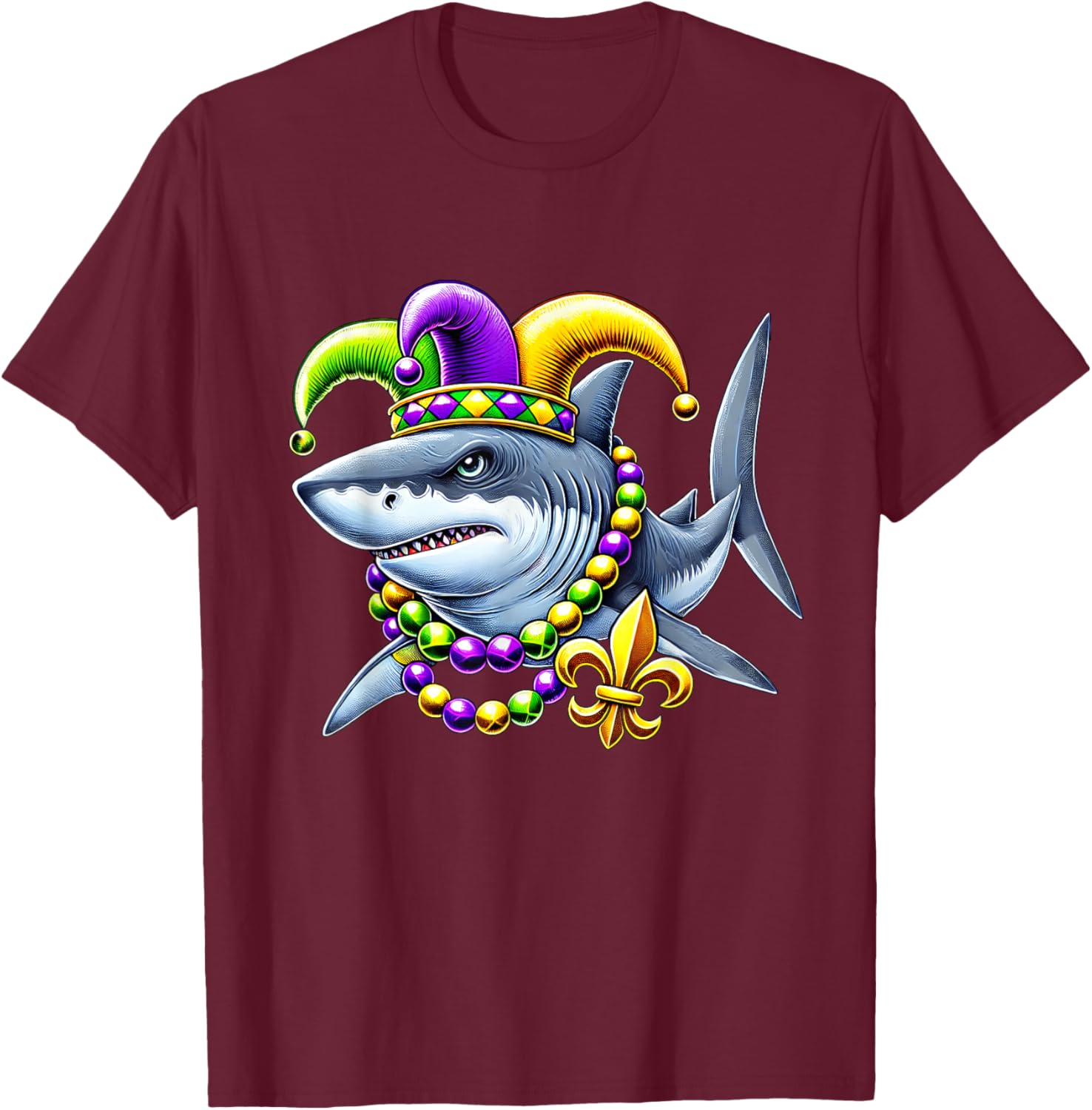 Jester Shark Beads Mardi Gras T-Shirt for Men, Women, and Kids - 6
