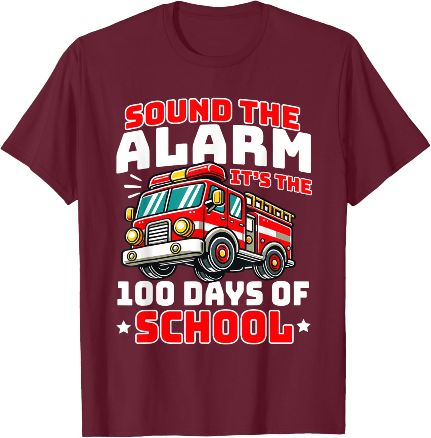 Funny 100th Day of School Fire Truck T-Shirt for Boys - 4