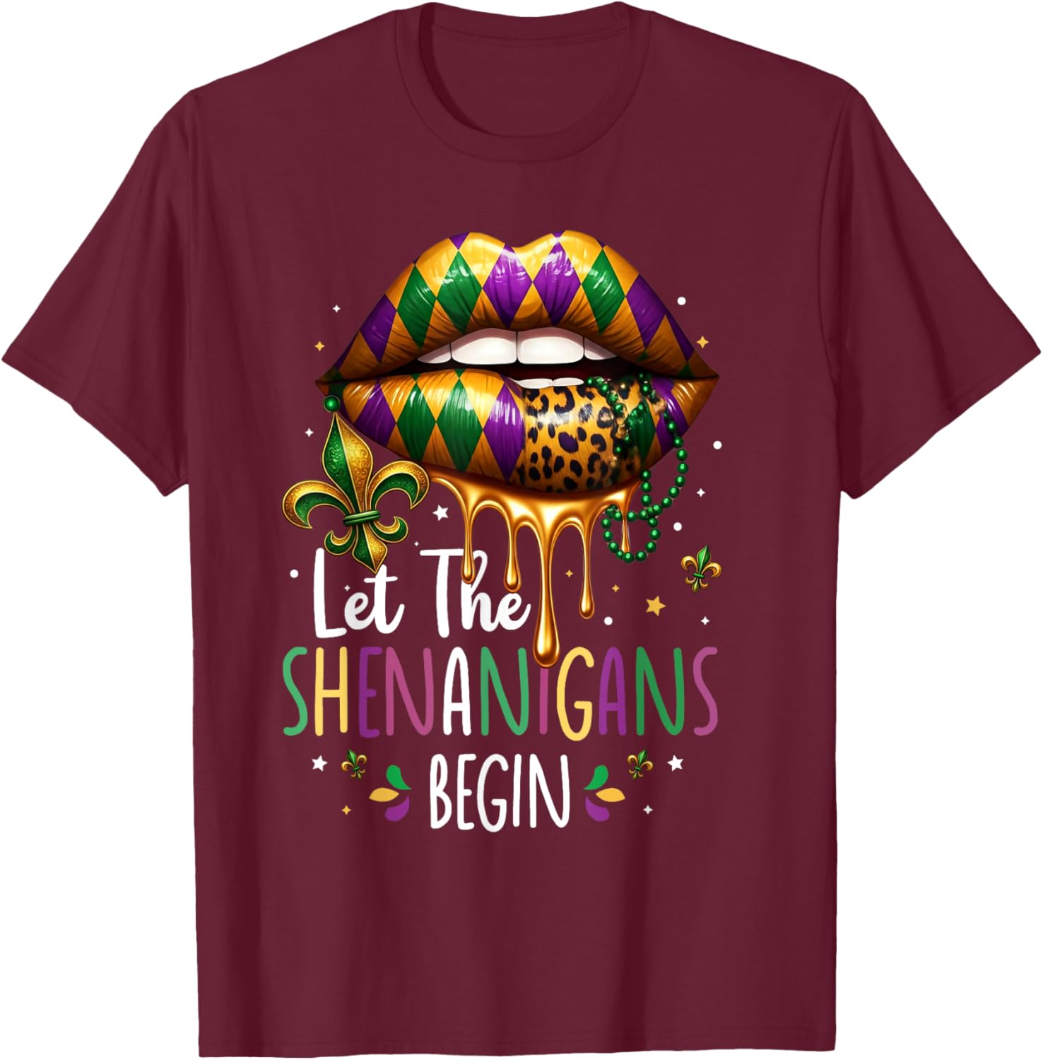 Mardi Gras Lips T-Shirt for Women Let the Shenanigans Begin New Orleans - 6