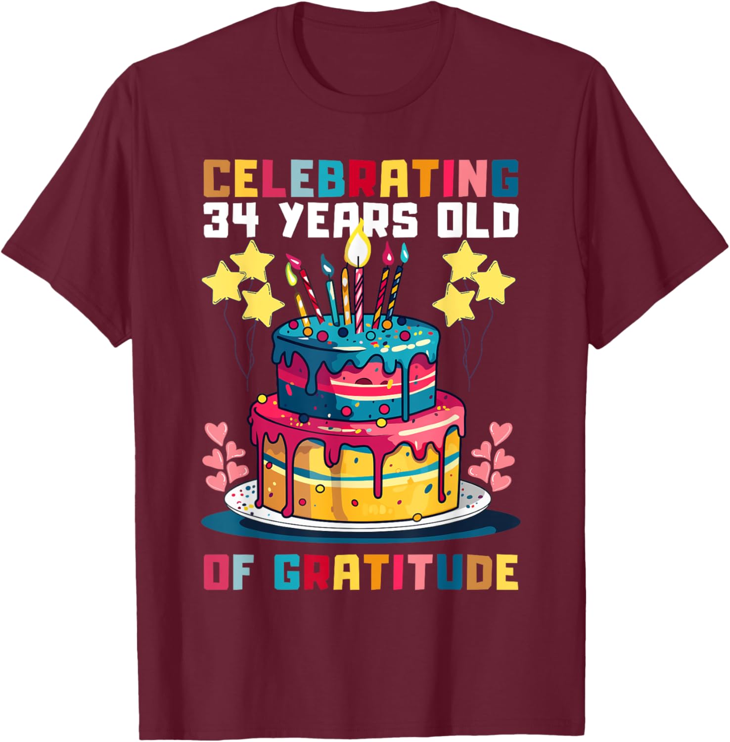 Celebrating 34 Years of Gratitude Fun Birthday T-Shirt for All Ages - 6