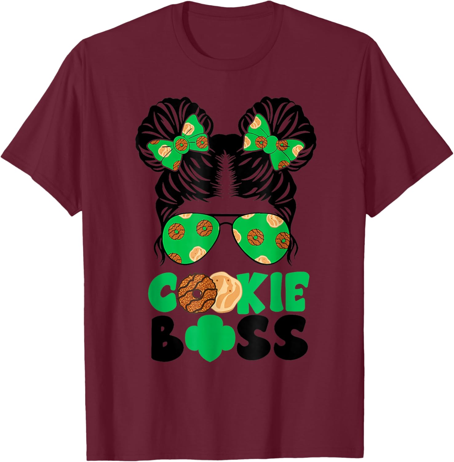 Scout Cookie Boss Girls Messy Bun Sunglasses T-Shirt for Kids - 16
