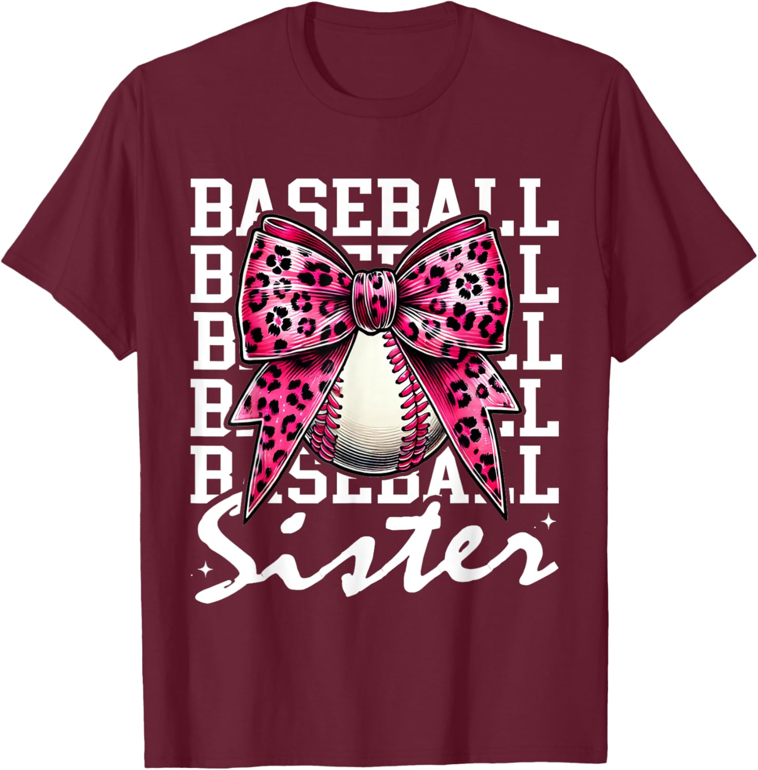 Pink Leopard Print Coquette Bow Baseball Sister T-Shirt for Trendy Style - 20