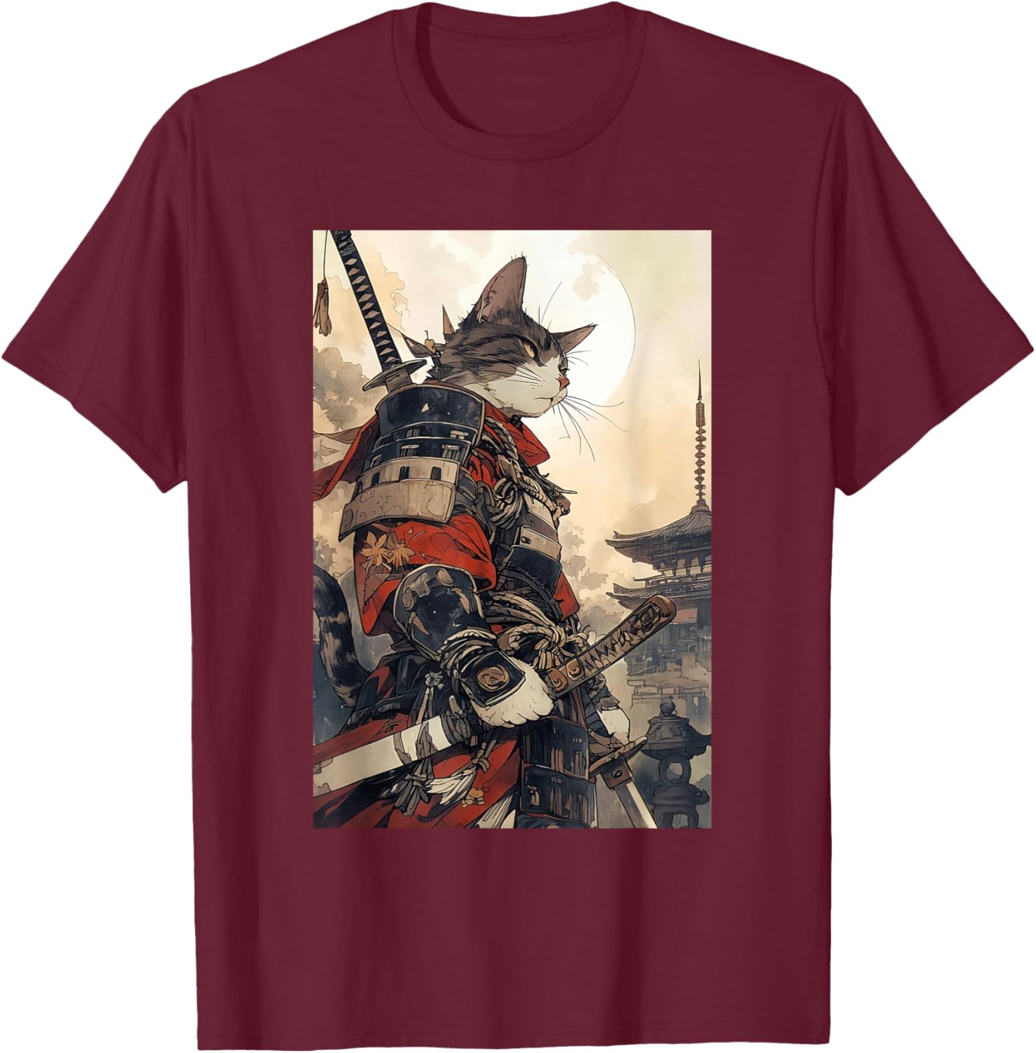 Samurai Cat Graphic Tee Vintage Japanese Art for Men, Women, Kids - 2