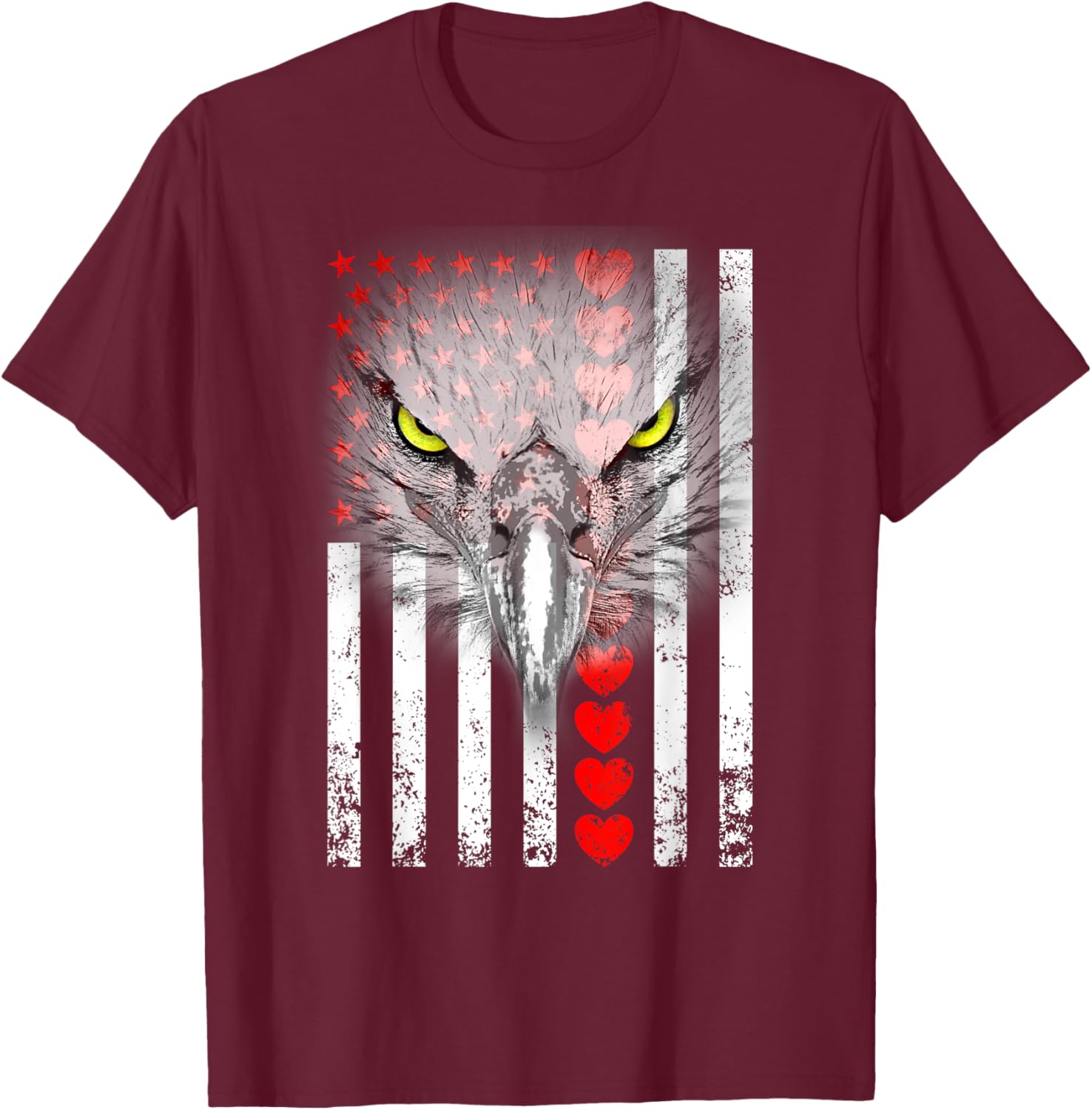 Happy Valentine's Day Eagle T-Shirt for Animal Lovers with Hearts & Flag - 7