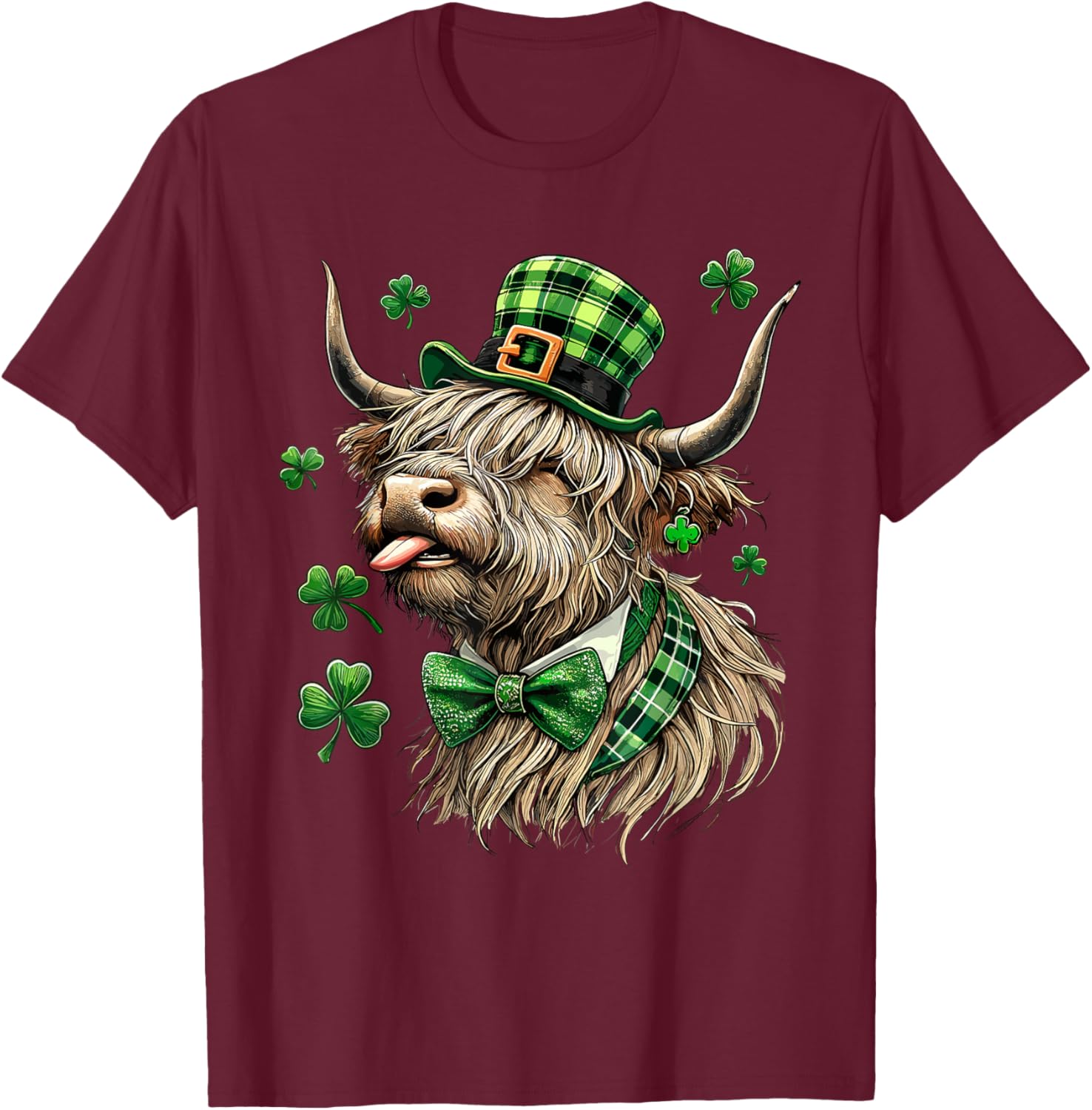 St. Patrick's Day Highland Cow T-Shirt with Lucky Shamrock Design - 21
