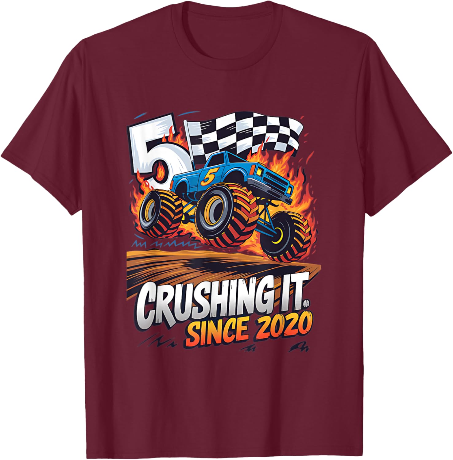 5th Birthday Kids Monster Truck T-Shirt Crushing It Since 2020 - 5