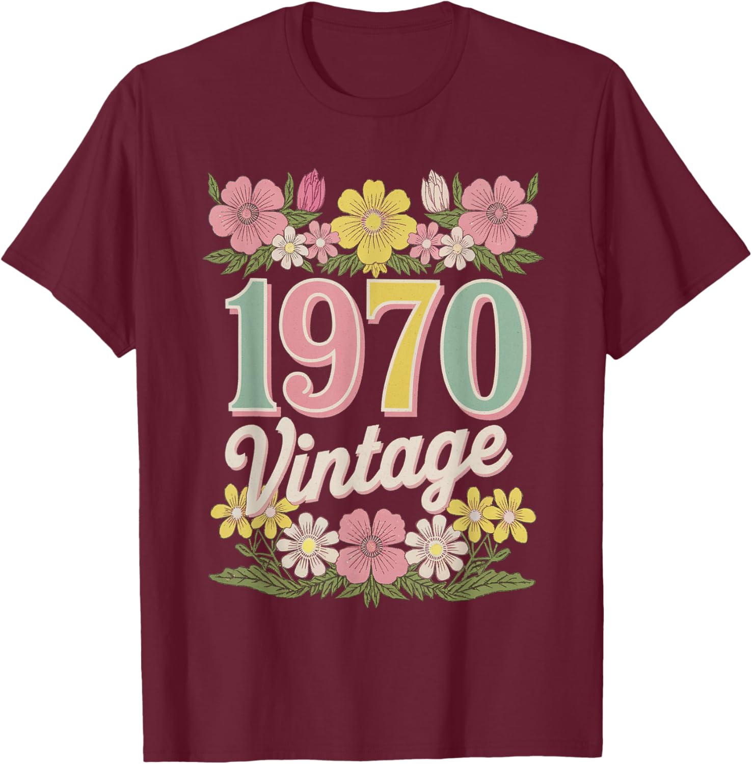 Vintage 1970 Retro Flower Birthday T-Shirt for Daughters and Women - 11