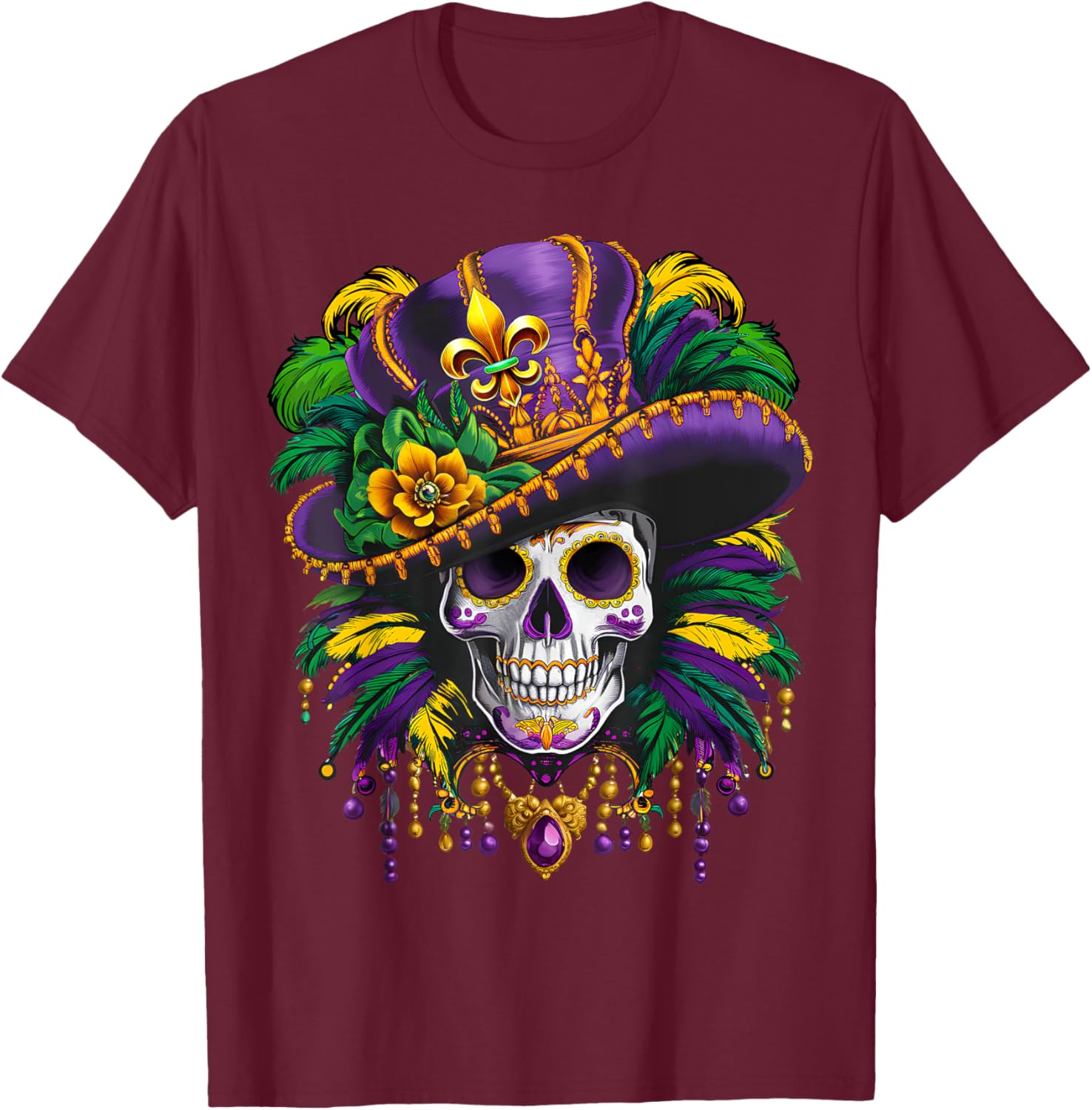 Mardi Gras Sugar Skull T-Shirt for New Orleans Carnival Fun - 3