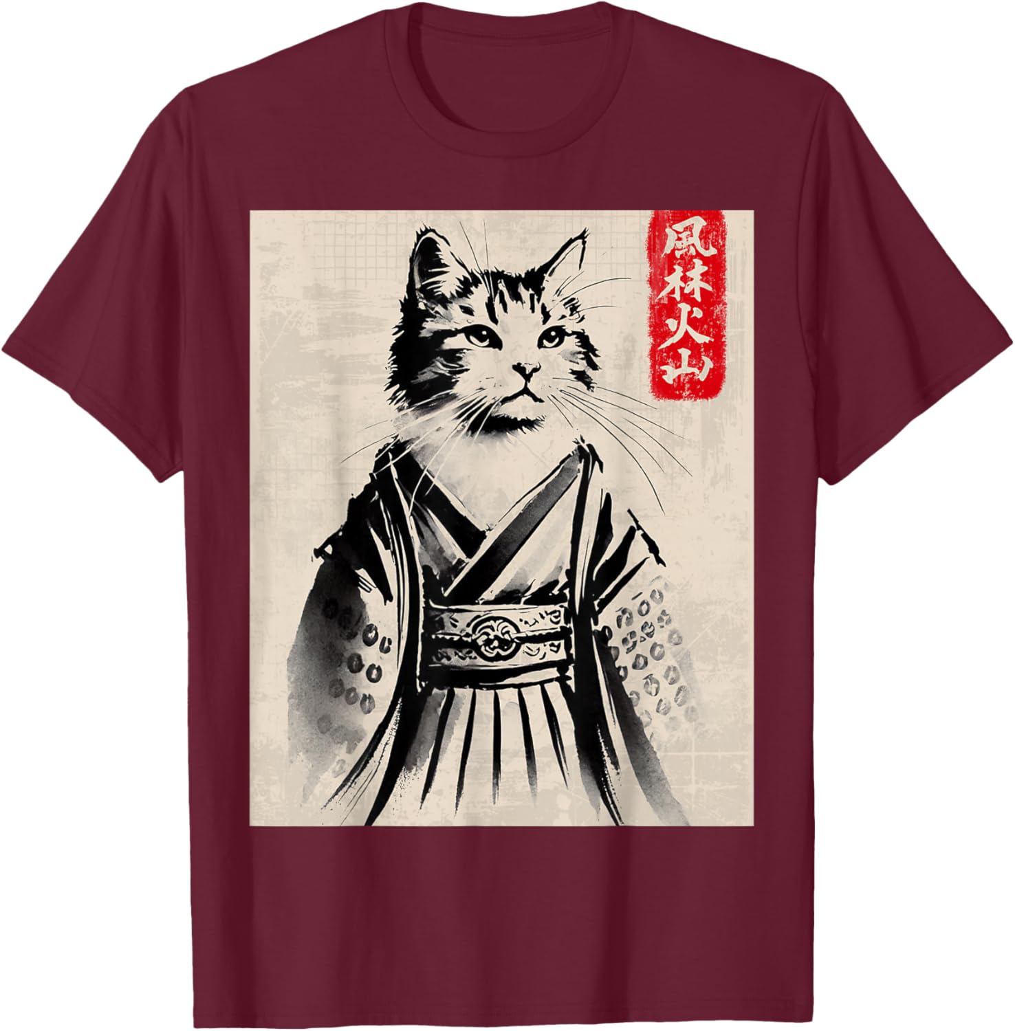 Samurai Cat Ukiyo-e Warrior Art T-Shirt for Cat Lovers and Art Fans - 12