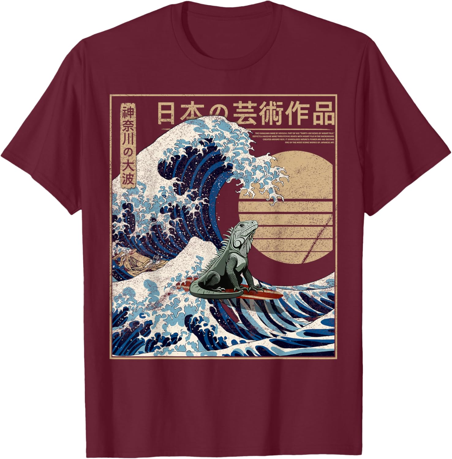 Funny Iguana Surfing The Great Wave Off Kanagawa T-Shirt for Beach Lovers - 1