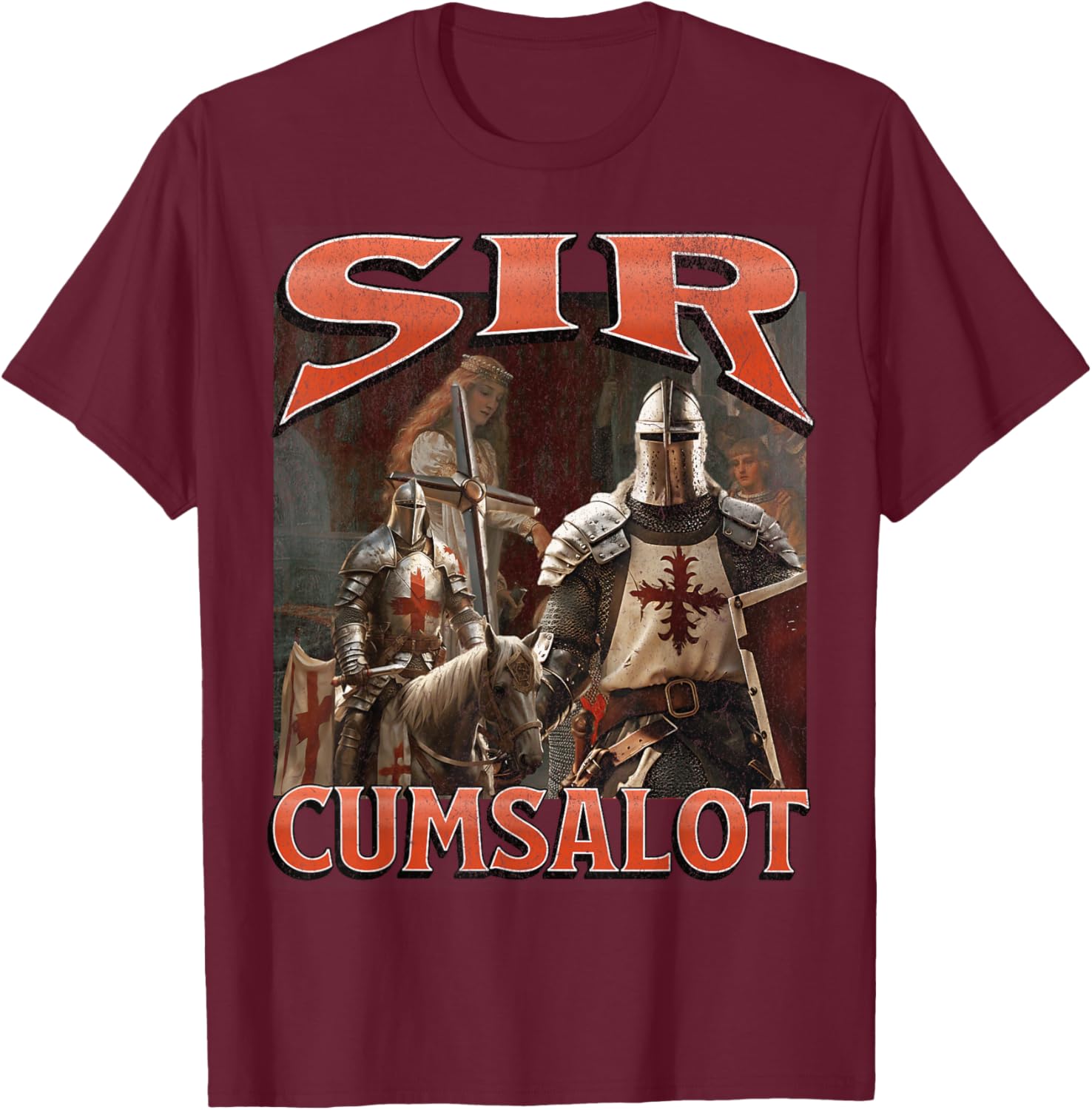 Humorous Sir Cumsalot Knight Meme Bootleg Graphic T-Shirt for Fun Fashion - 7