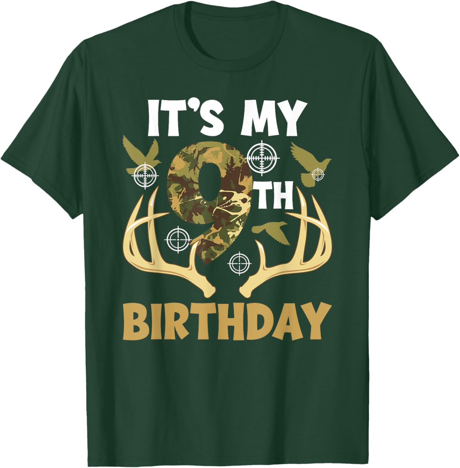 9th Birthday Hunting T-Shirt for Boys Fun Hunter Design Gift - 1