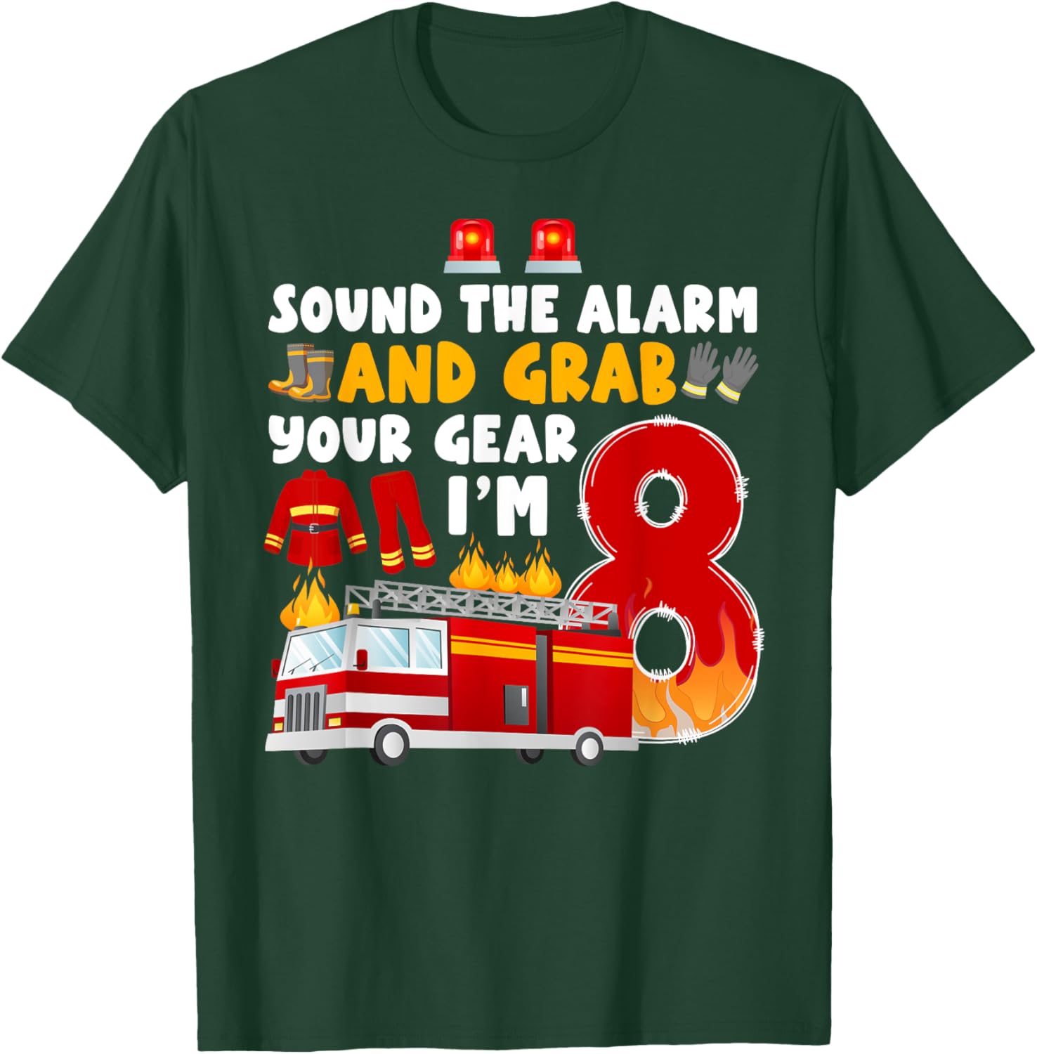 8th Birthday Firefighter T-Shirt for Boys Cute Fireman Graphic Tee - 5