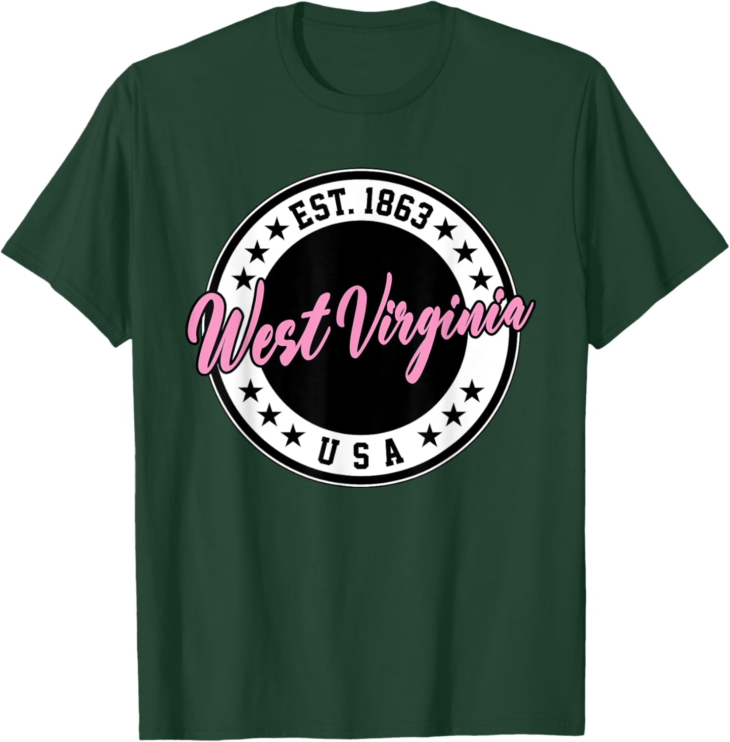 West Virginia Pink Text Script Circle T-Shirt for Women and Men - 16