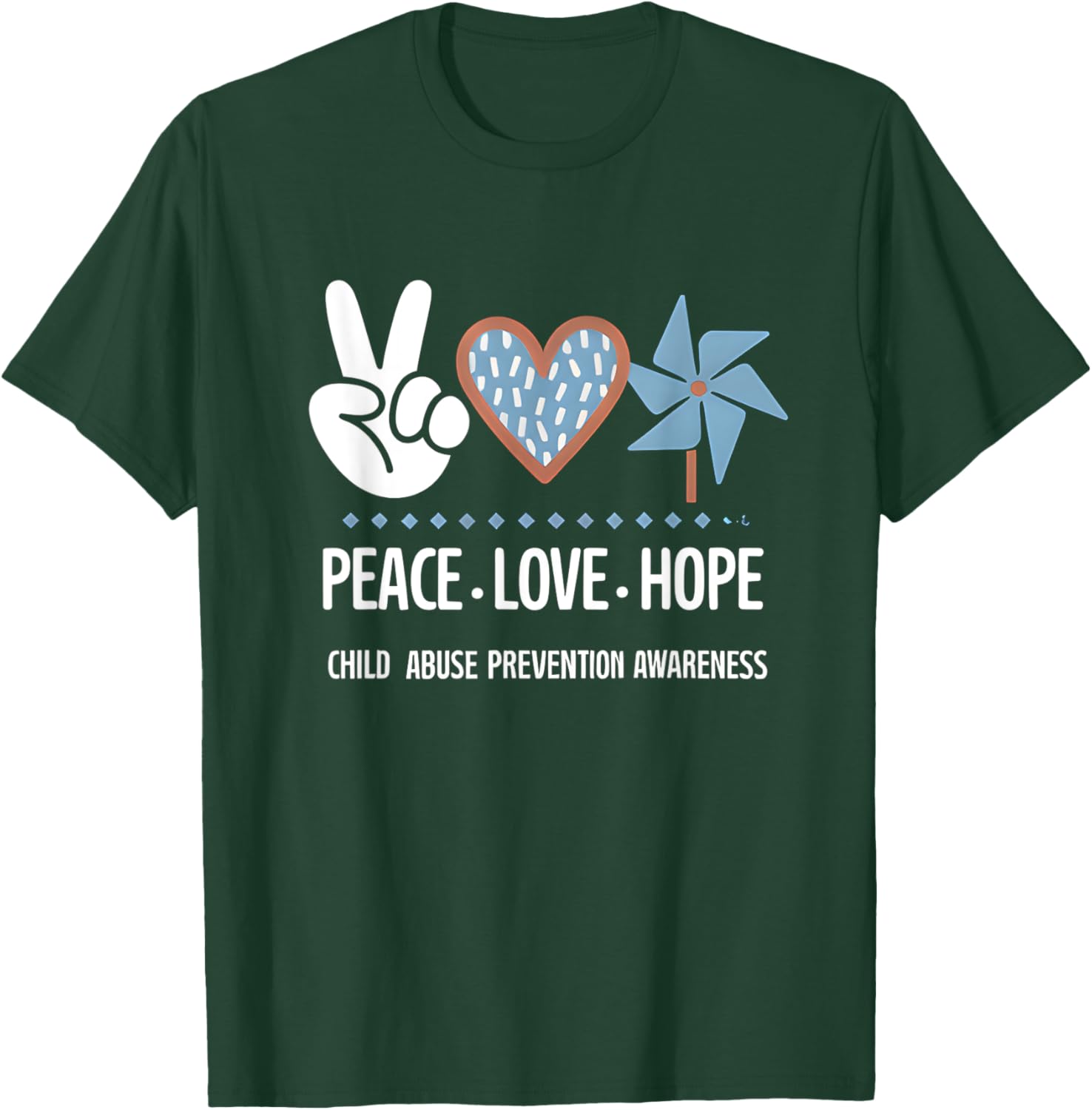 Peace Love Hope Pinwheel T-Shirt for Child Abuse Prevention Awareness - 8