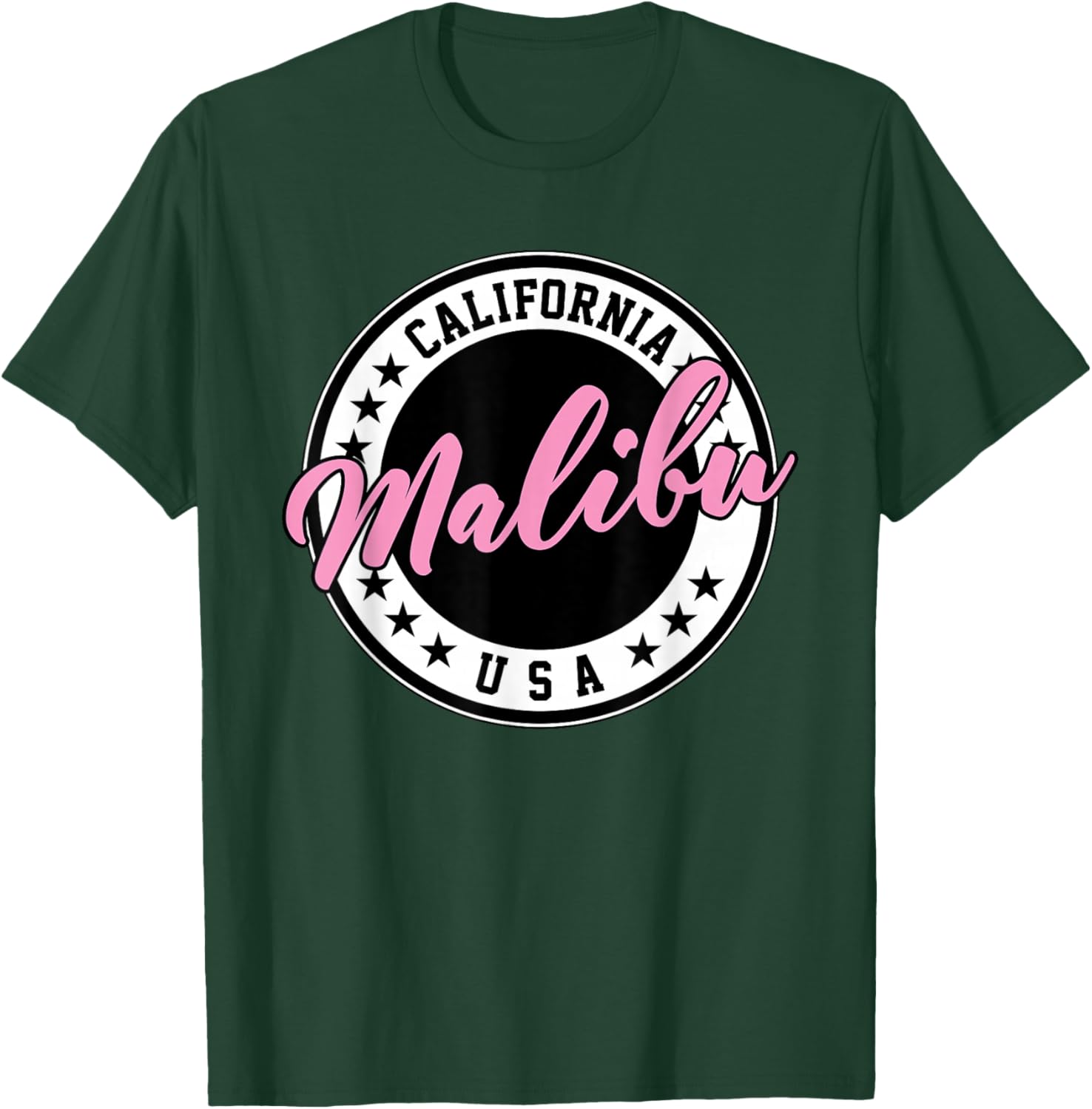 Malibu California Pink Script Circle T-Shirt for Trendy Summer Style - 20