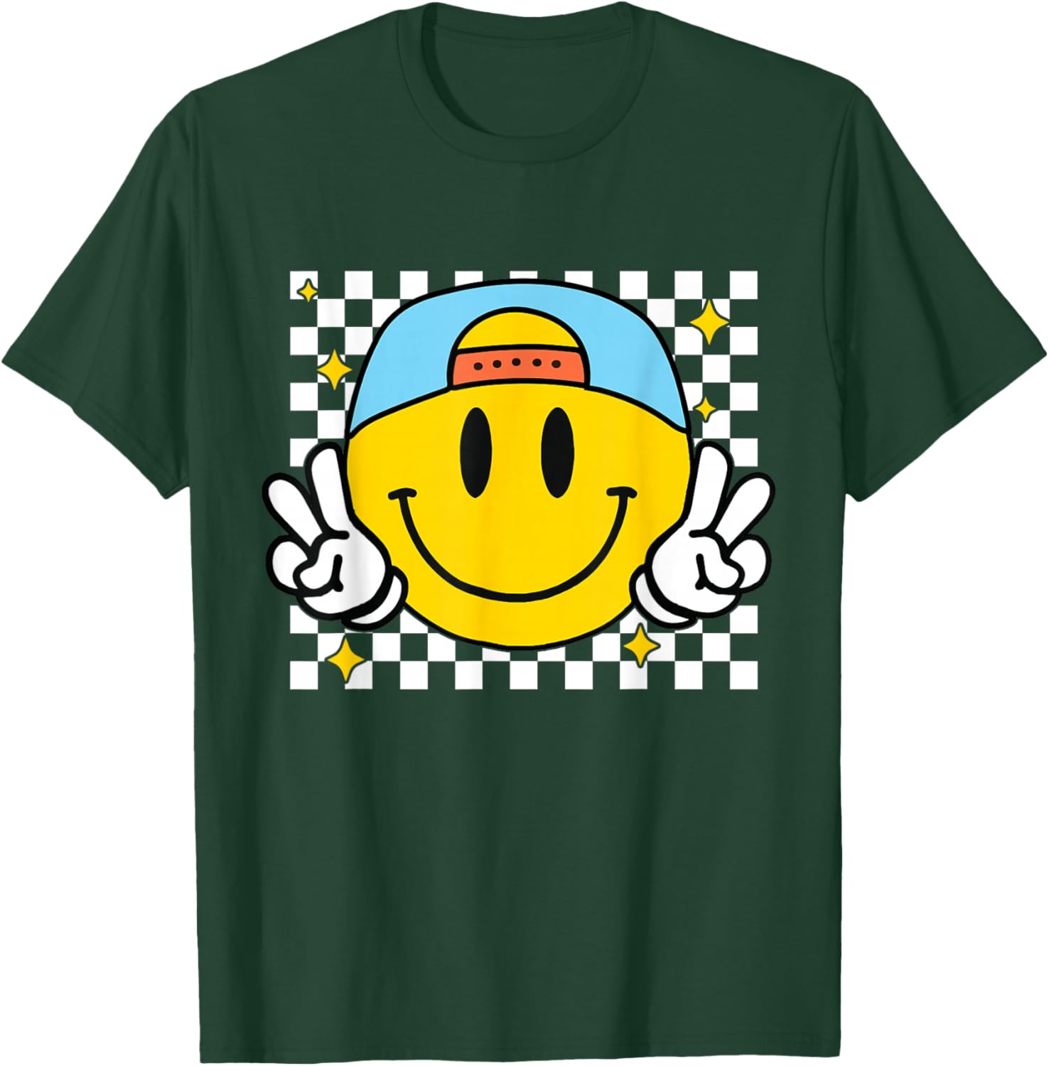 Happy Yellow Smile Face Checkered T-Shirt for Fun and Joyful Style - 21