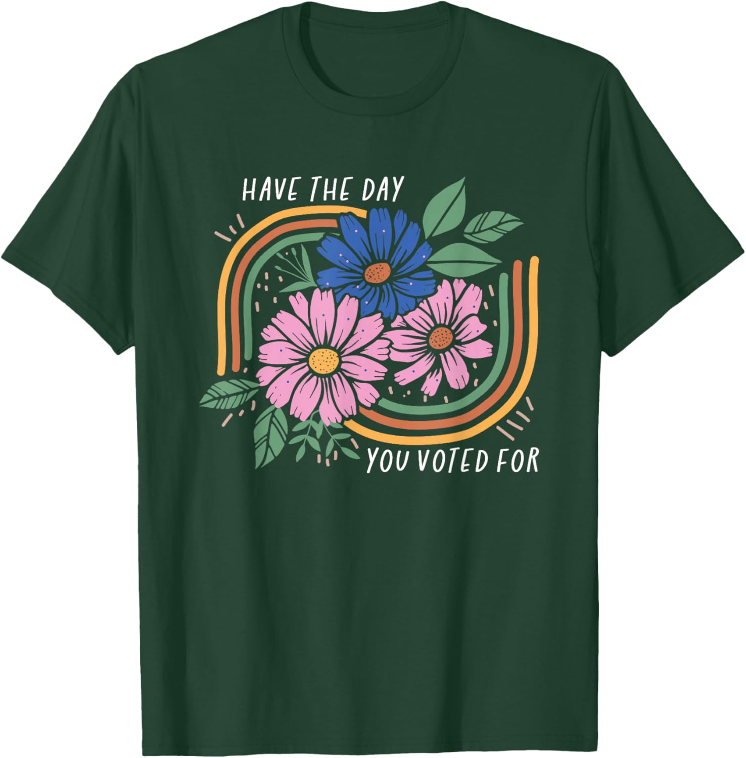 Vintage Boho Floral Rainbow T-Shirt for a Joyful Day You Voted For - 2
