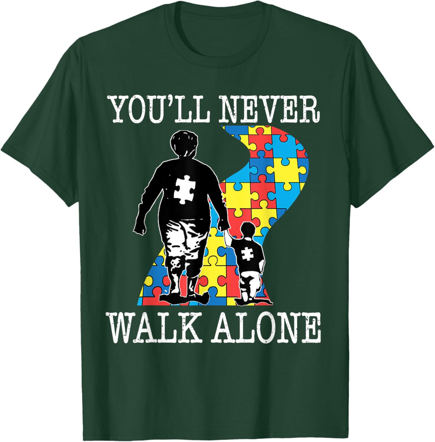 Autism Grandma Support Alone Puzzle You'll Never Walk T-Shirt for Comfort - 2
