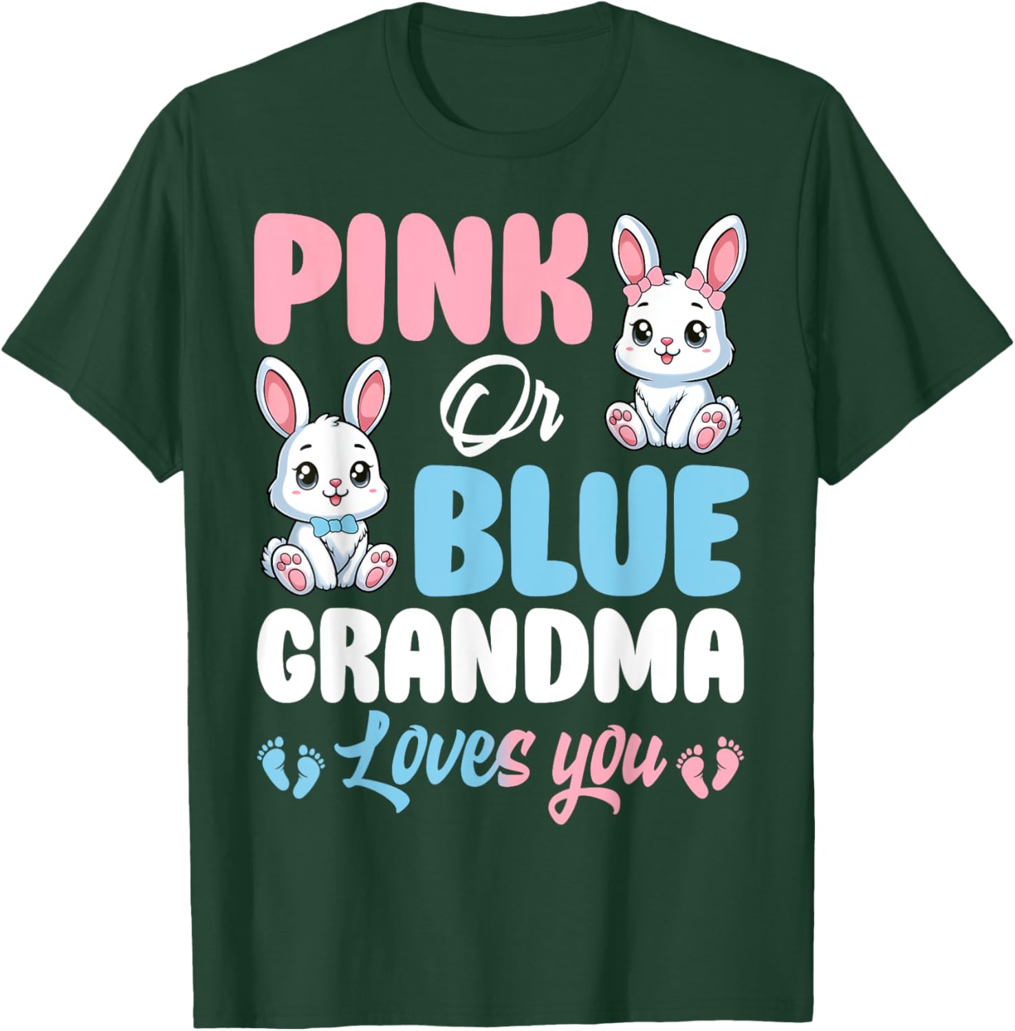 Pink or Blue Grandma Loves You Bunny Gender Reveal T-Shirt for Kids - 10