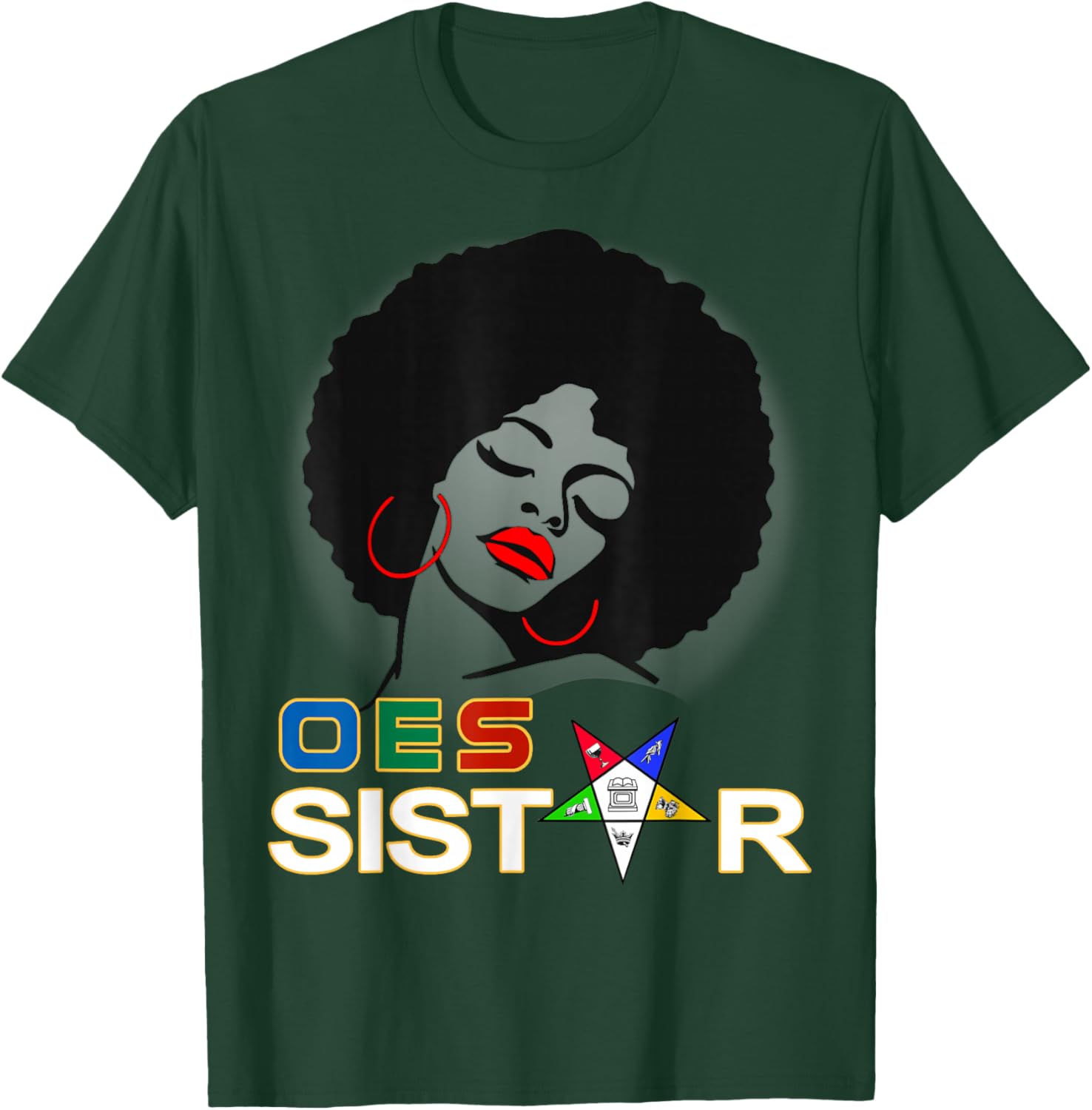 Beautiful Red Afro Earrings and Sistar Eastern Star T-Shirt for Girls - 1