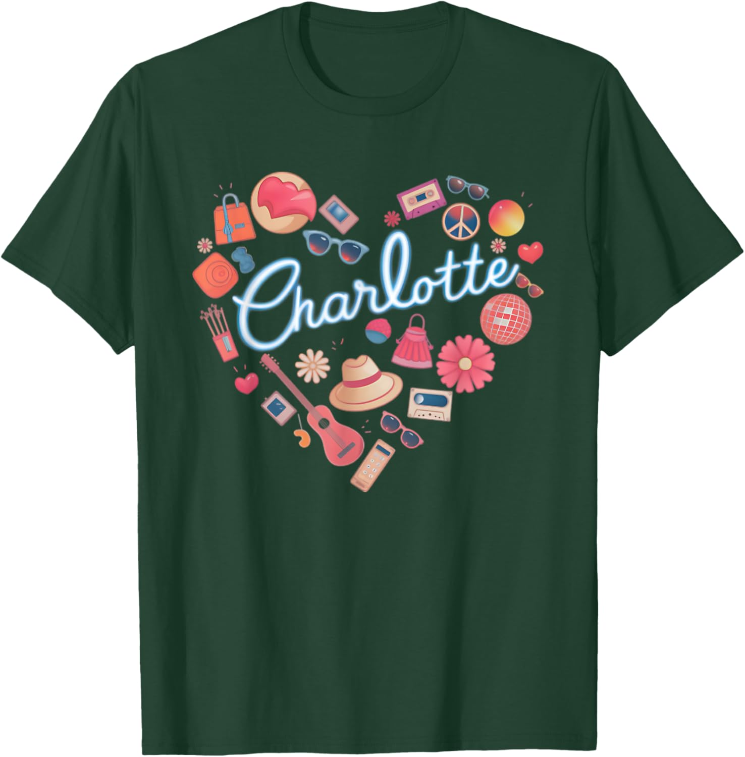 Personalized Retro Charlotte Heart T-Shirt for Girls - Cute Casual Wear - 2