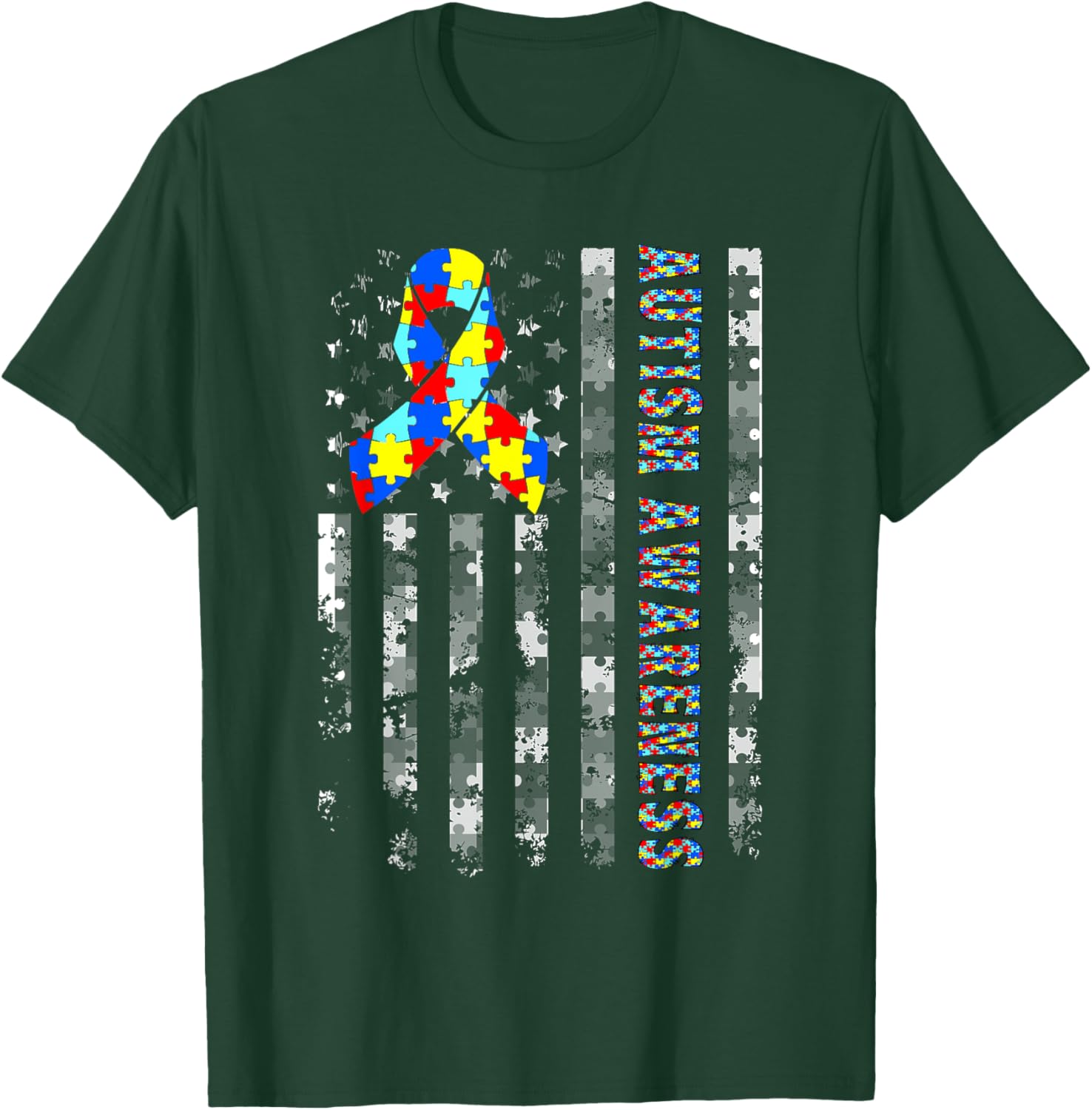 Autism Awareness USA Flag T-Shirt for Moms and Dads - Support and Love - 3