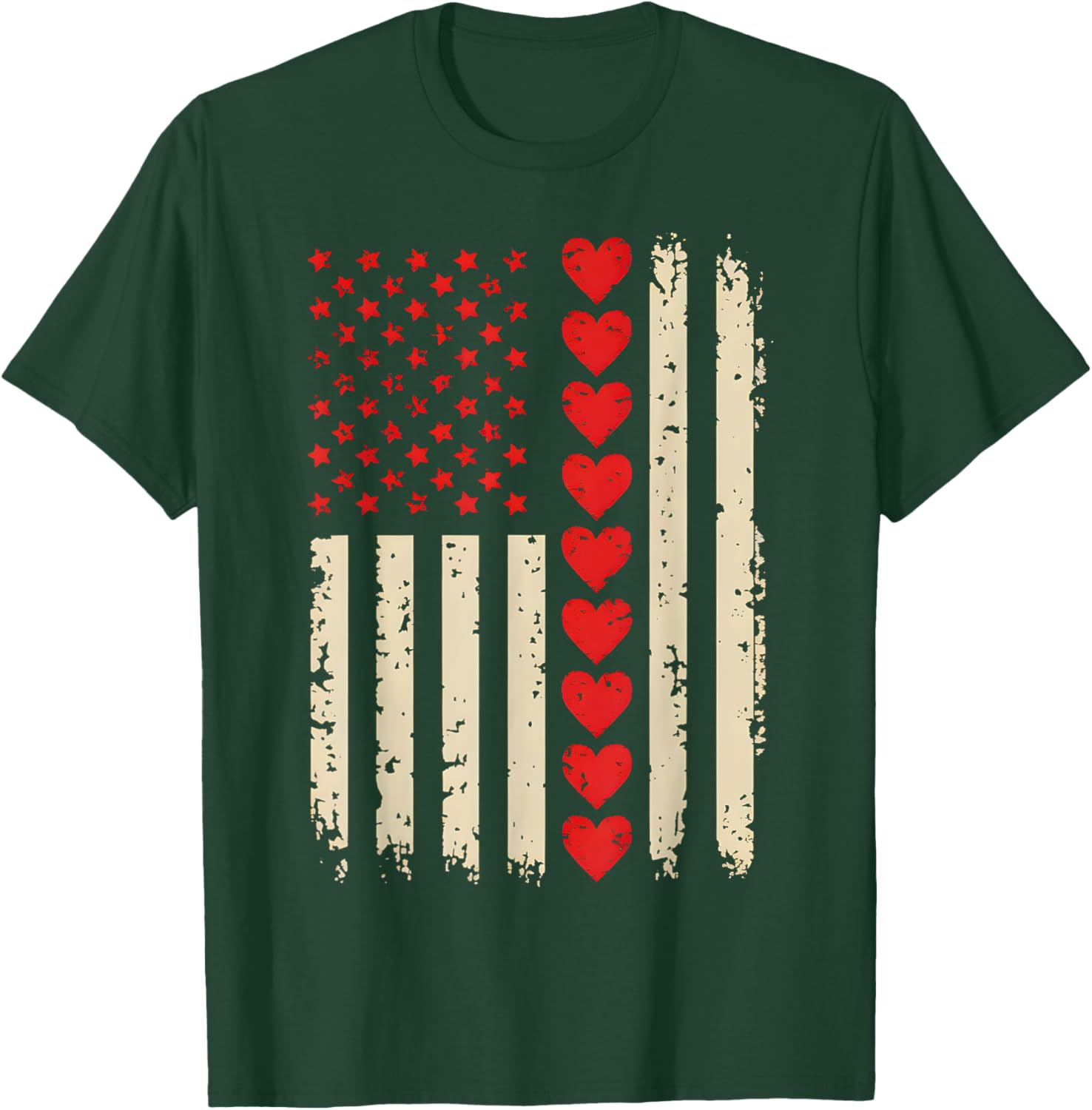 Vintage American Flag Hearts T-Shirt for Men and Boys on Valentine's Day - 1