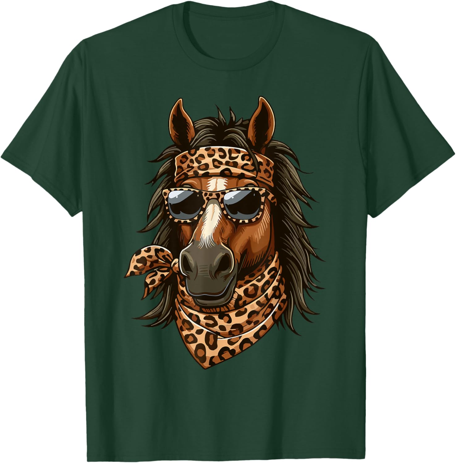 Stylish Horse in Leopard Scarf and Sunglasses T-Shirt for Animal Lovers - 10