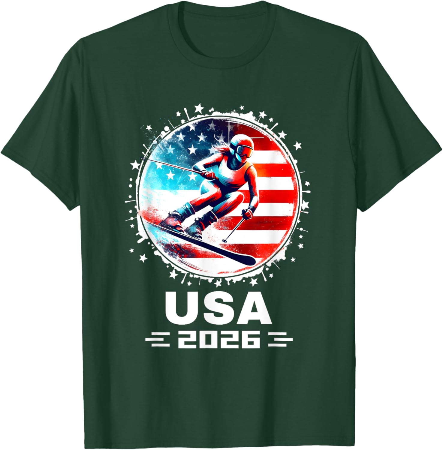 Skier USA Team 2026 American Flag Women's Skiing T-Shirt - 5