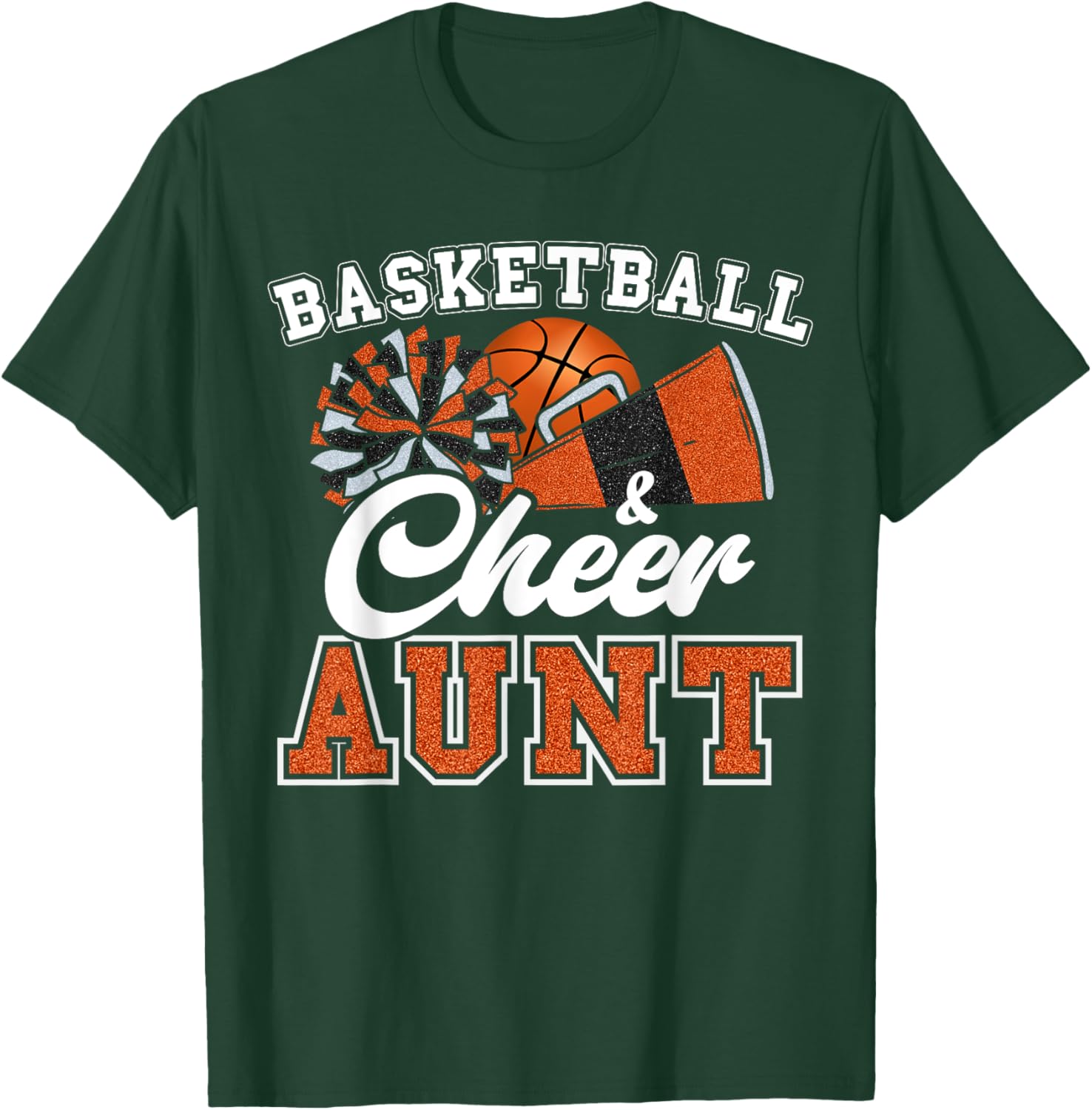 Proud Basketball Cheer Aunt T-Shirt for Cheerleader Niece in Orange - 6