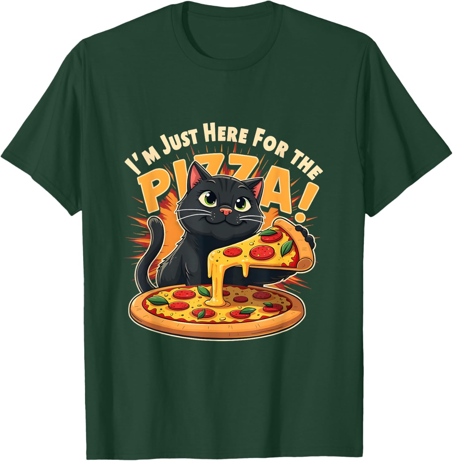 Funny I'm Just Here for the Pizza Cat T-Shirt for Foodie Lovers - 19