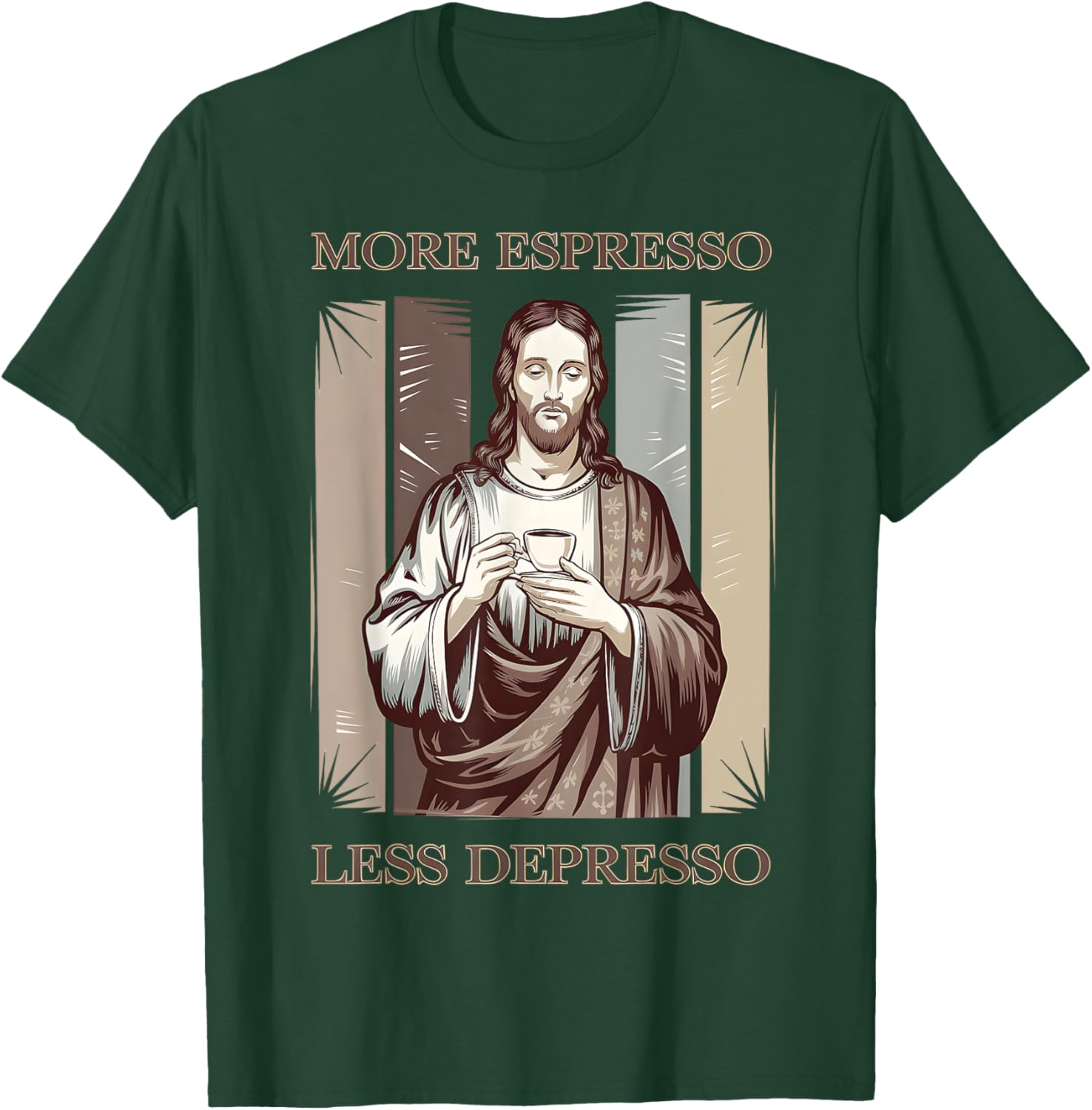 Jesus More Espresso Less Depresso Retro Coffee Lover T-Shirt - 4