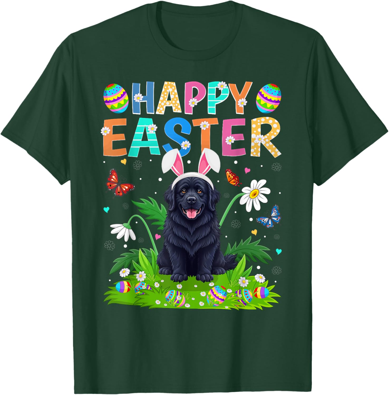 Newfoundland Dog Easter Egg Hunt T-Shirt with Bunny Ears Design - 9