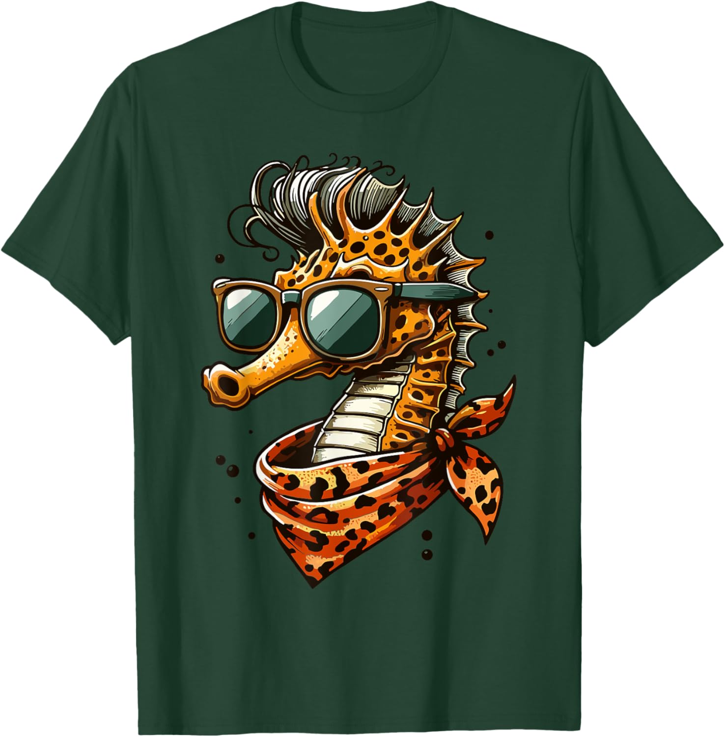 Seahorse with Leopard Scarf and Sunglasses Fun T-Shirt for Animal Lovers - 16