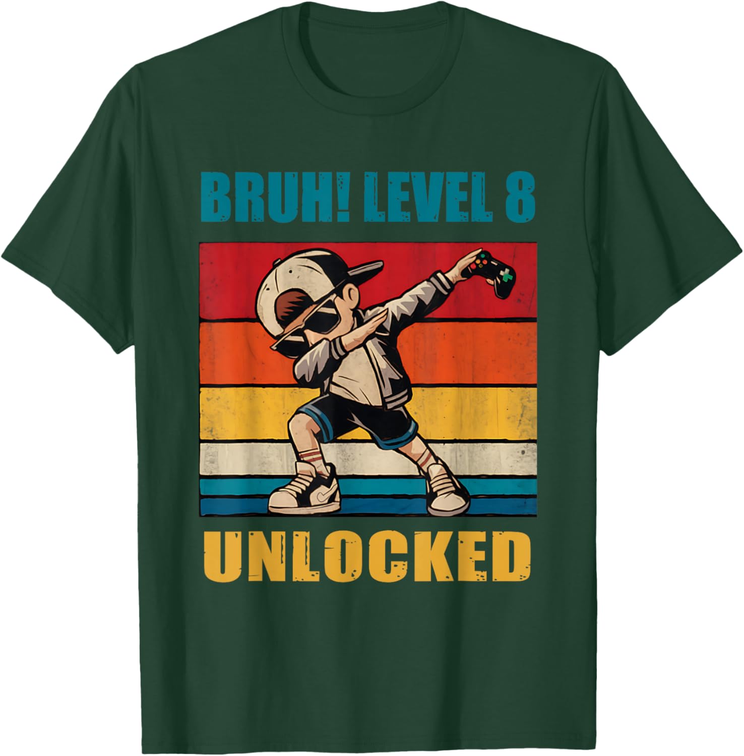 8 Year Old Birthday Gamer T-Shirt Level 8 Unlocked Dabbing Fun - 17