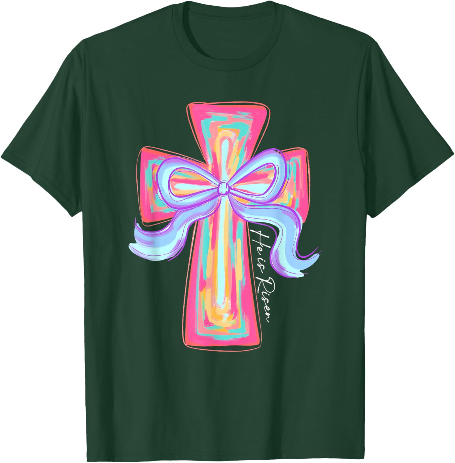He is Risen Jesus Easter T-Shirt with Coquette Bow for Celebration - 8