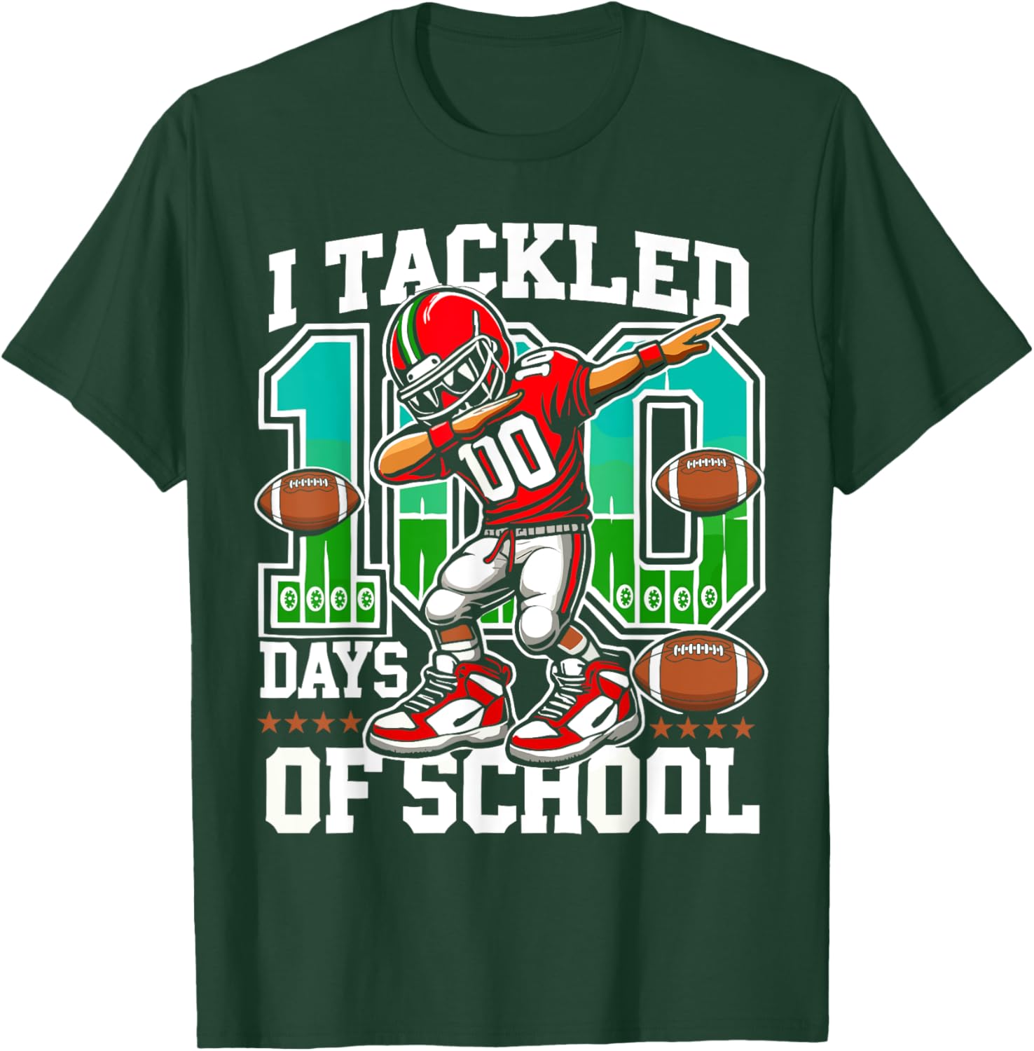 100 Days of School Football Teacher Student T-Shirt for Celebrating Fun - 8