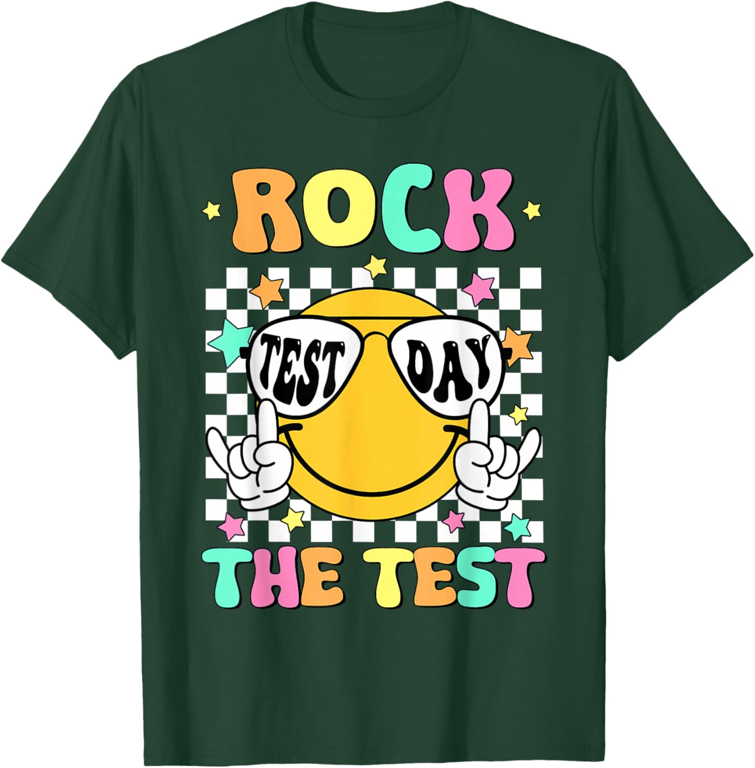Rock the Test Teacher T-Shirt with Smile Face for Test Day Fun - 24