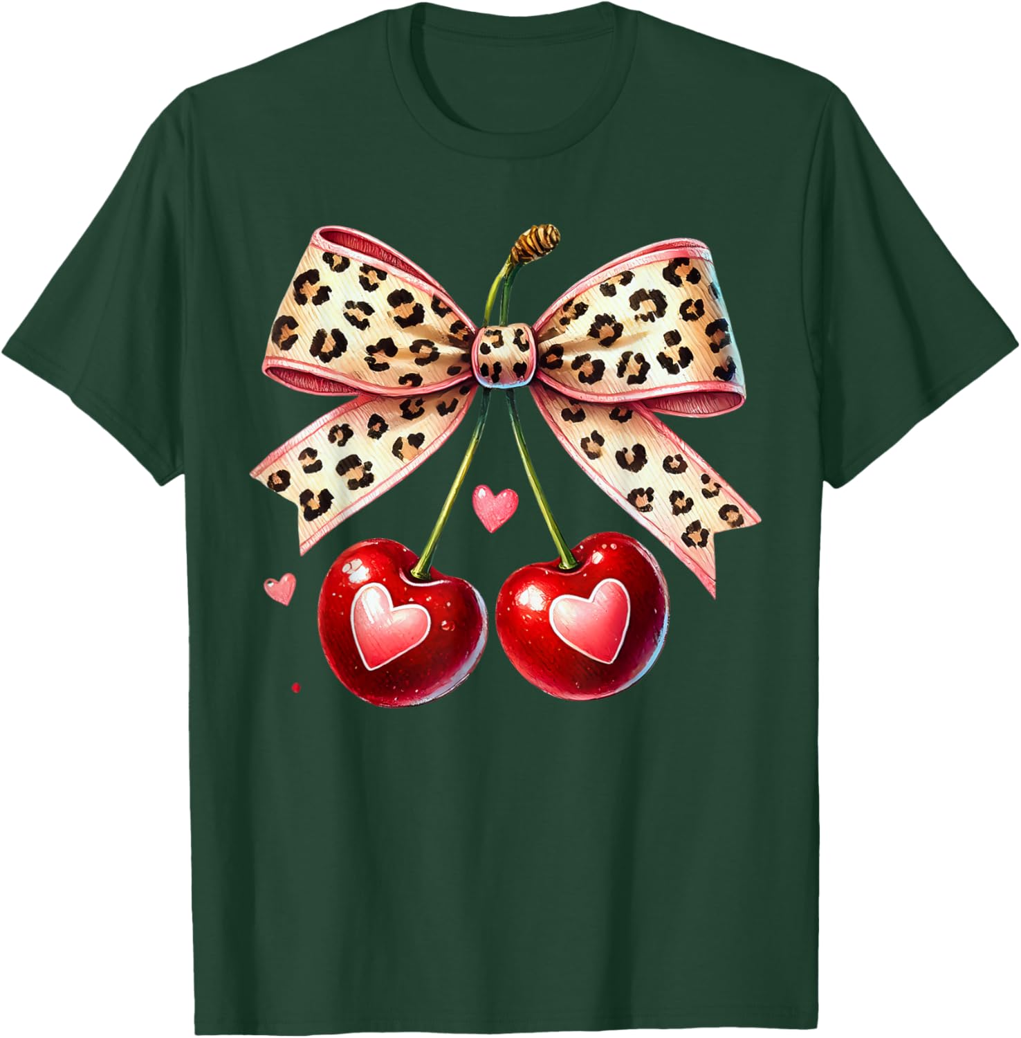 Coquette Cherry Heart Leopard Ribbon Bow T-Shirt for Valentine's Day - 29