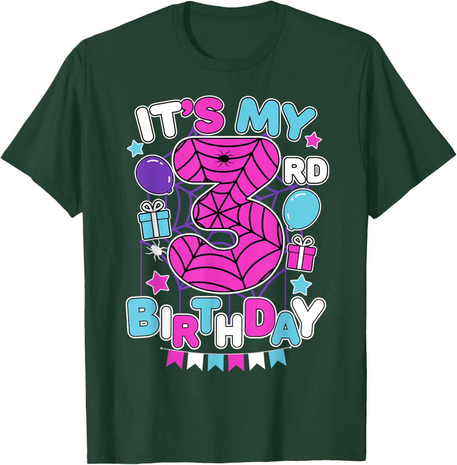 Cute 3rd Birthday Spider Web Theme T-Shirt for Girls Age Three - 16