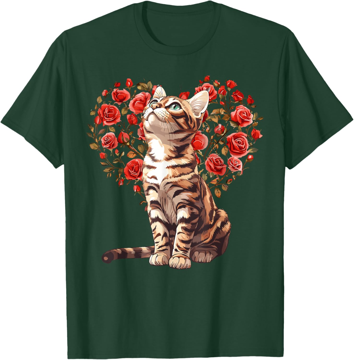 Bengal Cat Valentine's Day Heart Floral Design T-Shirt for Cat Lovers - 17