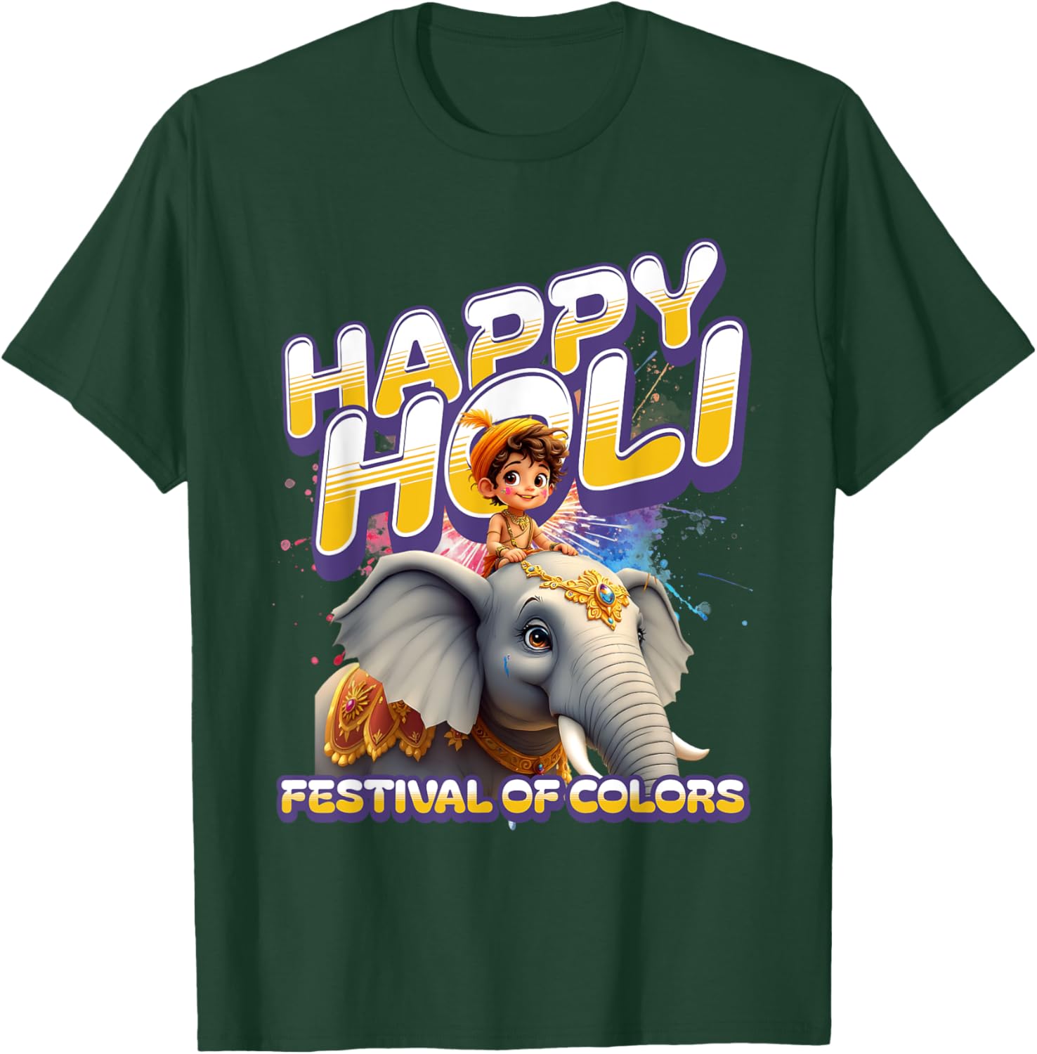 Happy Holi Elephant Festival T-Shirt for Boys Spring Colors Apparel - 22