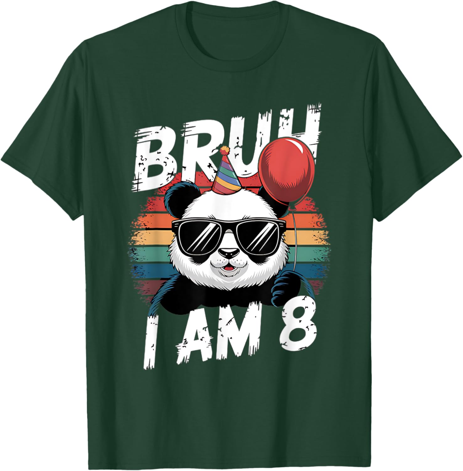 Bruh I Am 8 Panda Retro Sunset T-Shirt for Kids 8th Birthday Fun - 15