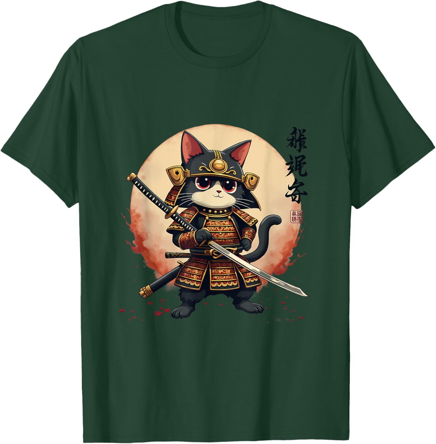 Samurai Cat Warrior Art Tee for Men and Women - Cool Japanese Anime T-Shirt - 14